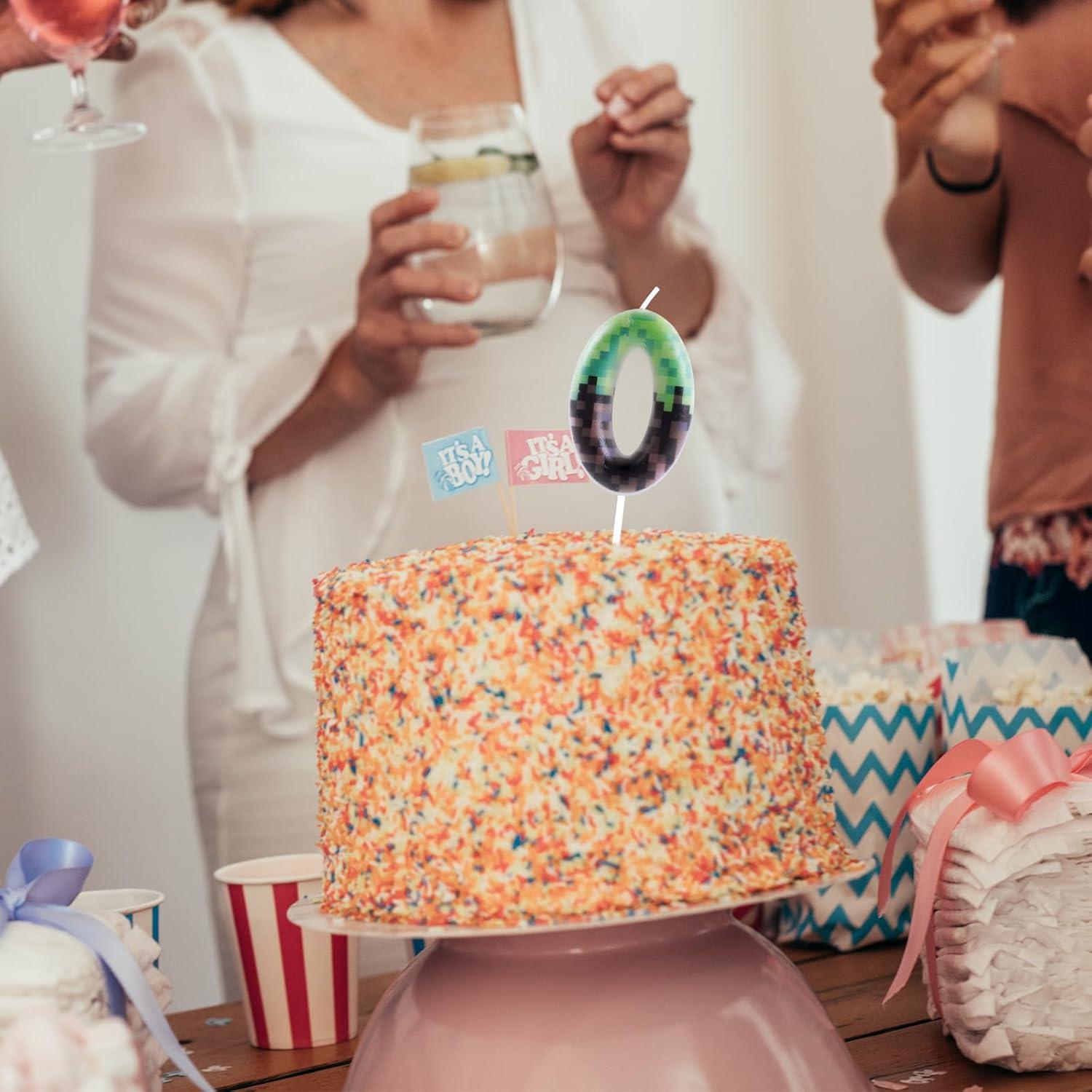 Vela de Cumpleaños Pixel Número 0 para Pastel - 7.4cm