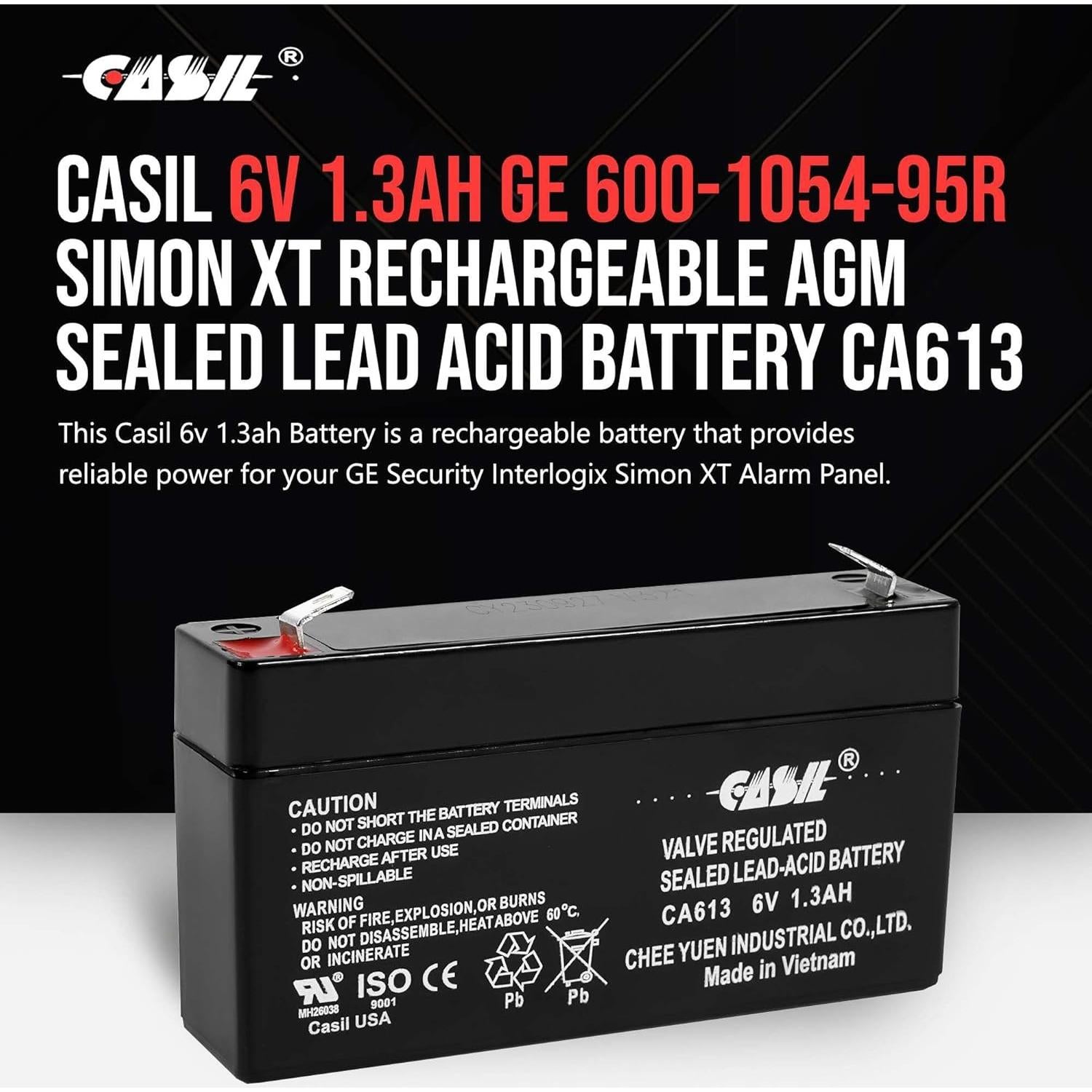 Batería Recargable Casil 6V 1.3Ah SLA CA613 para Alarmas