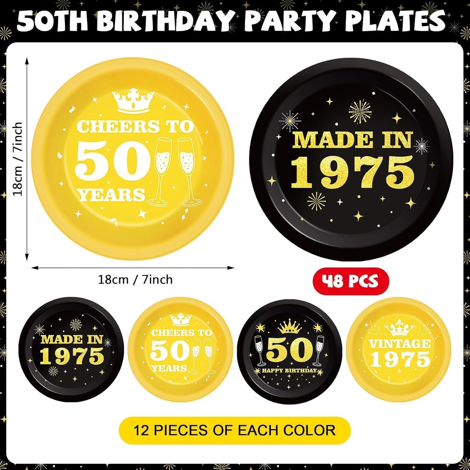 48 Platos de Papel Desechables Cumpleaños 50 Vintage 1975