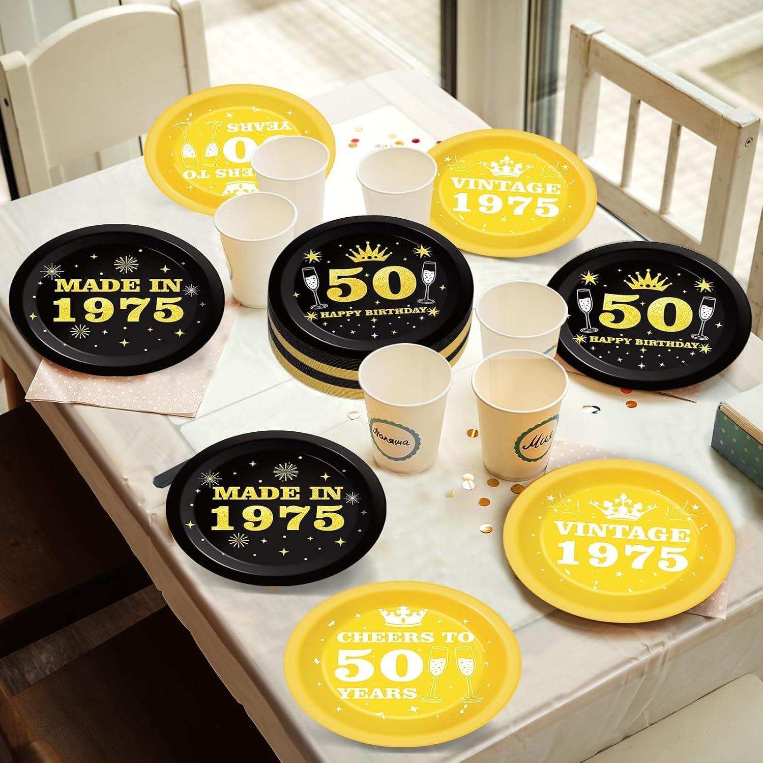 48 Platos de Papel Desechables Cumpleaños 50 Vintage 1975