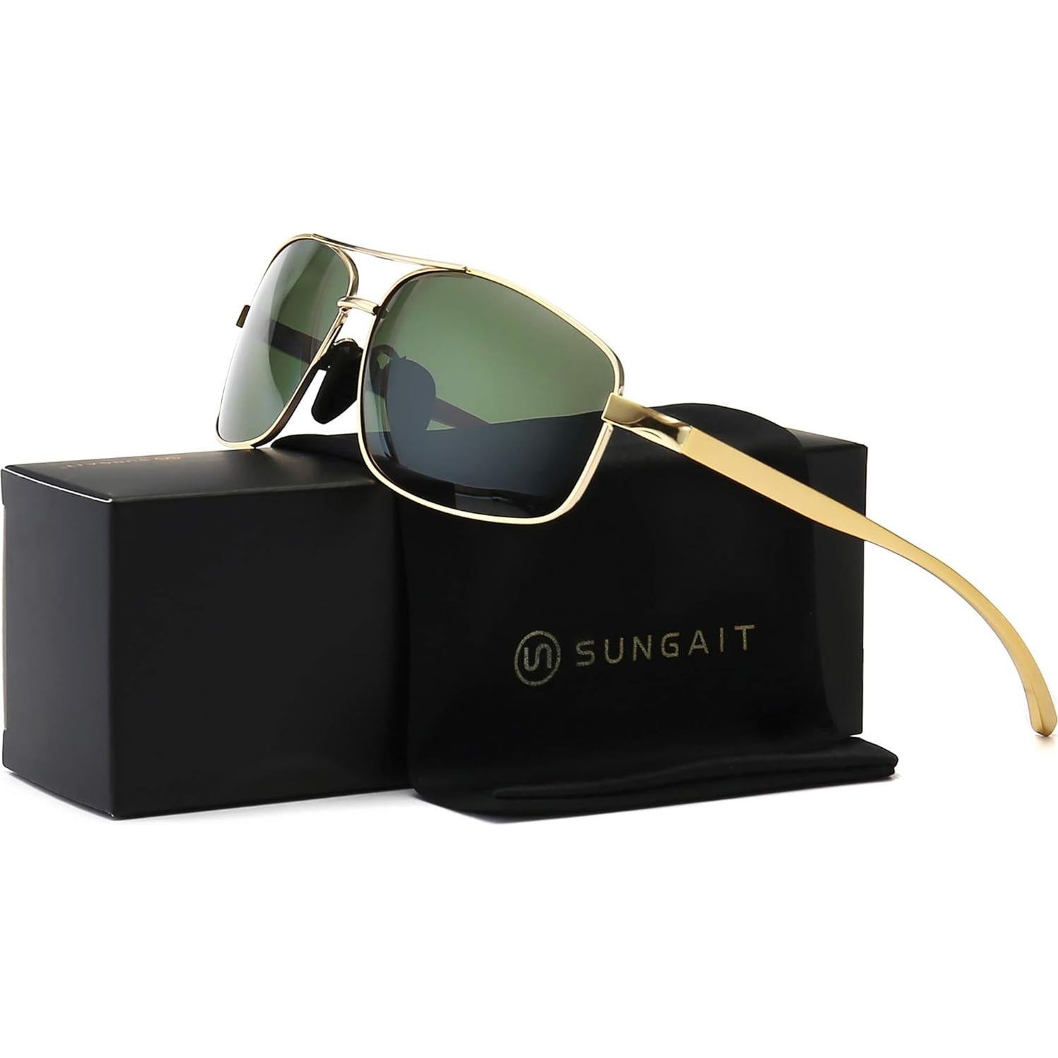 Gafas de sol polarizadas SUNGAIT marco dorado lente verde