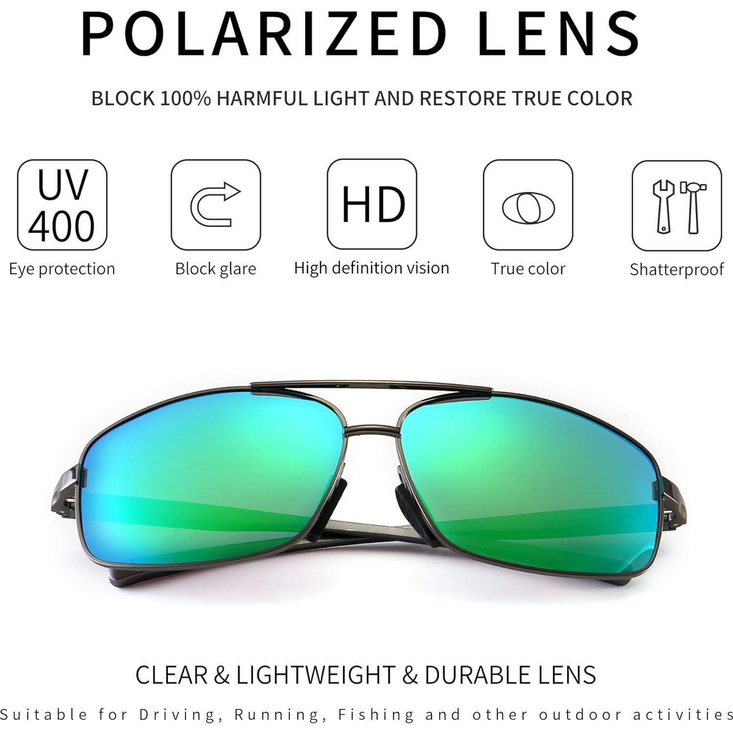 Gafas de sol polarizadas SUNGAIT metal verde espejo UV400