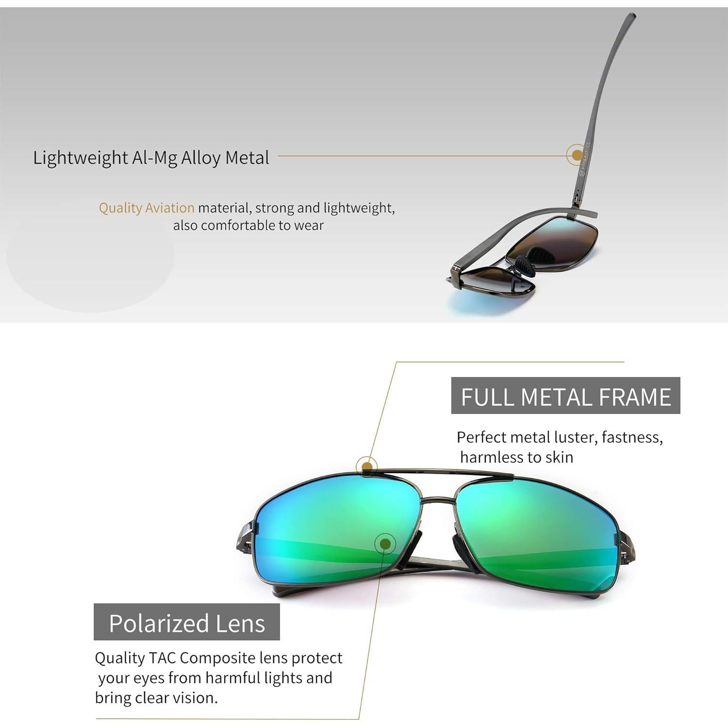 Gafas de sol polarizadas SUNGAIT metal verde espejo UV400