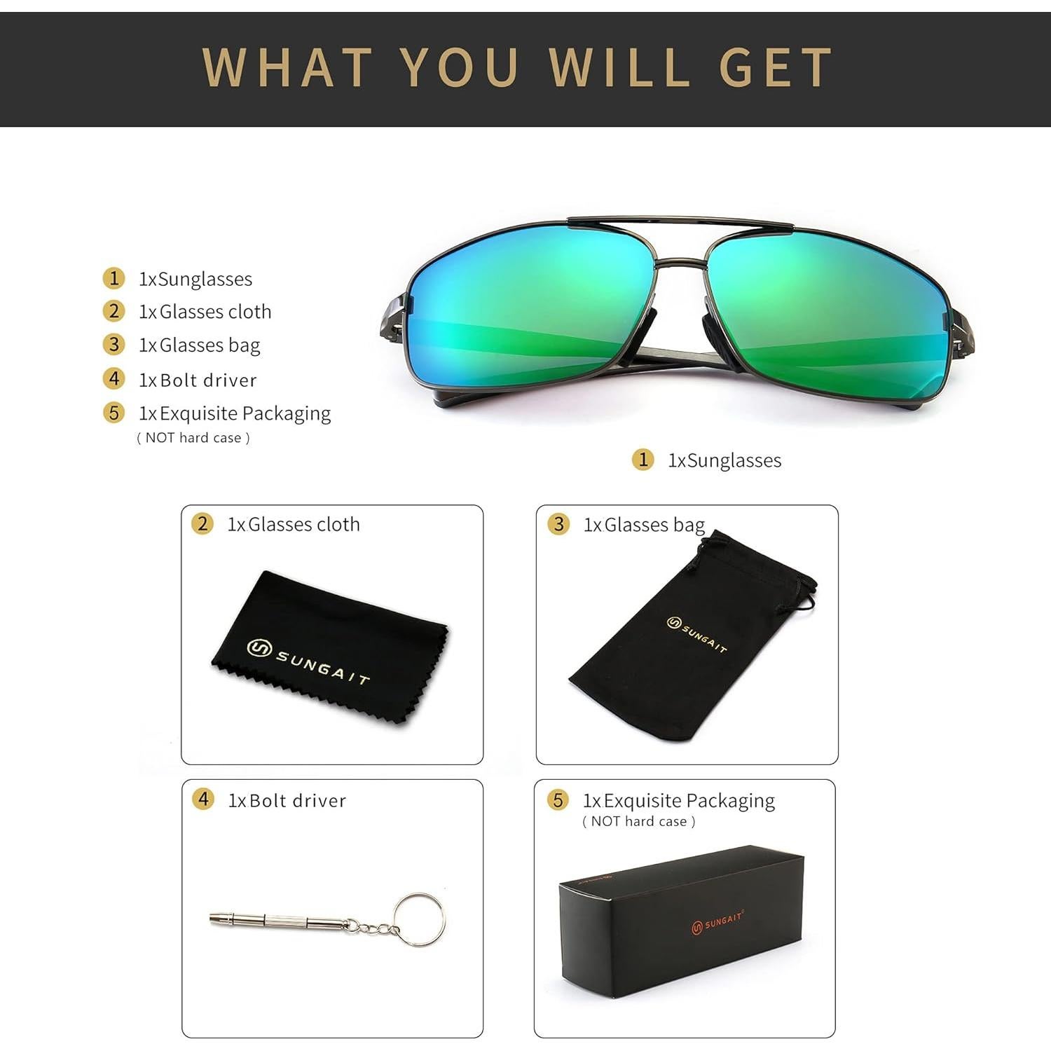 Gafas de sol polarizadas SUNGAIT metal verde espejo UV400