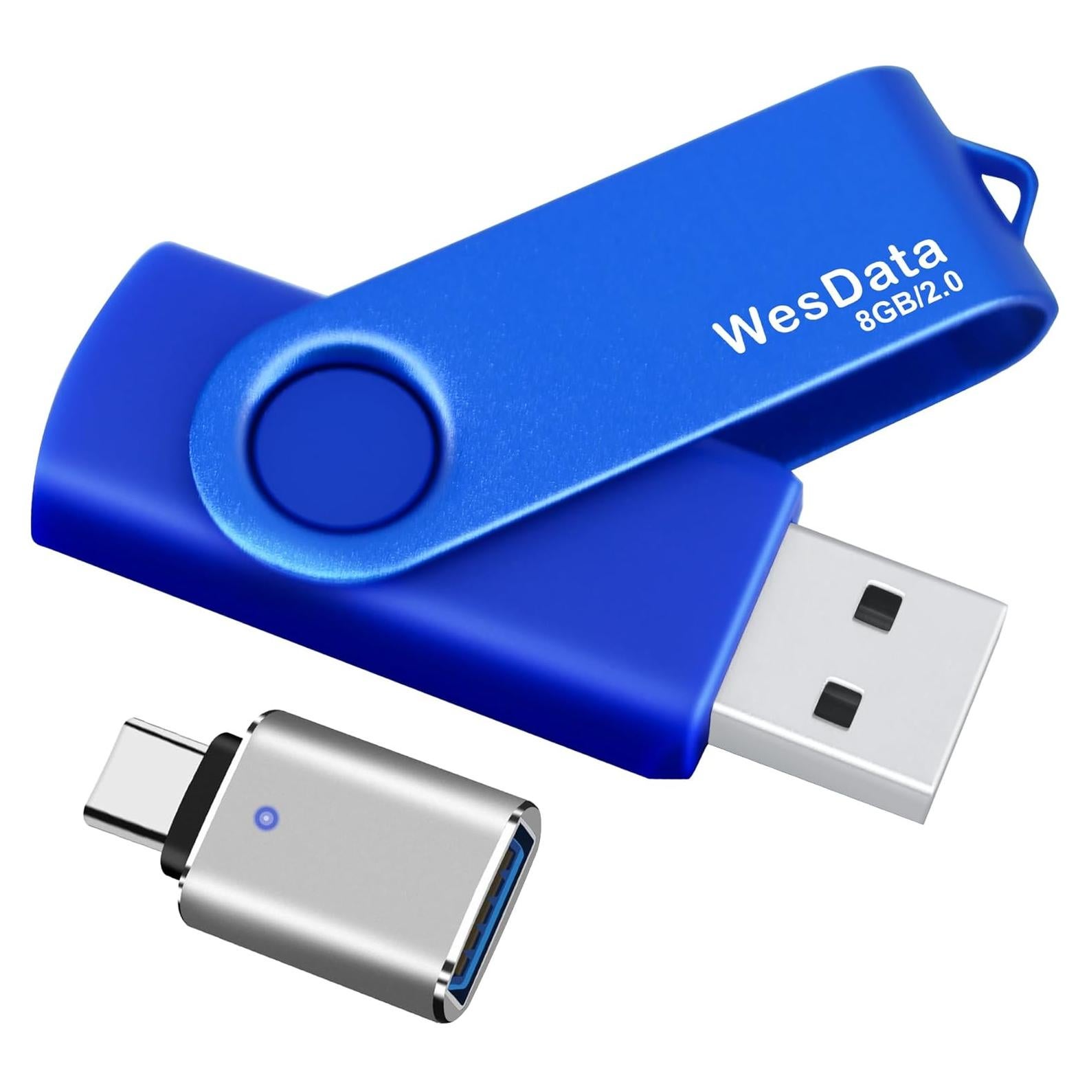 Unidad Flash USB 2.0 8GB WesData con Adaptador USB C Azul