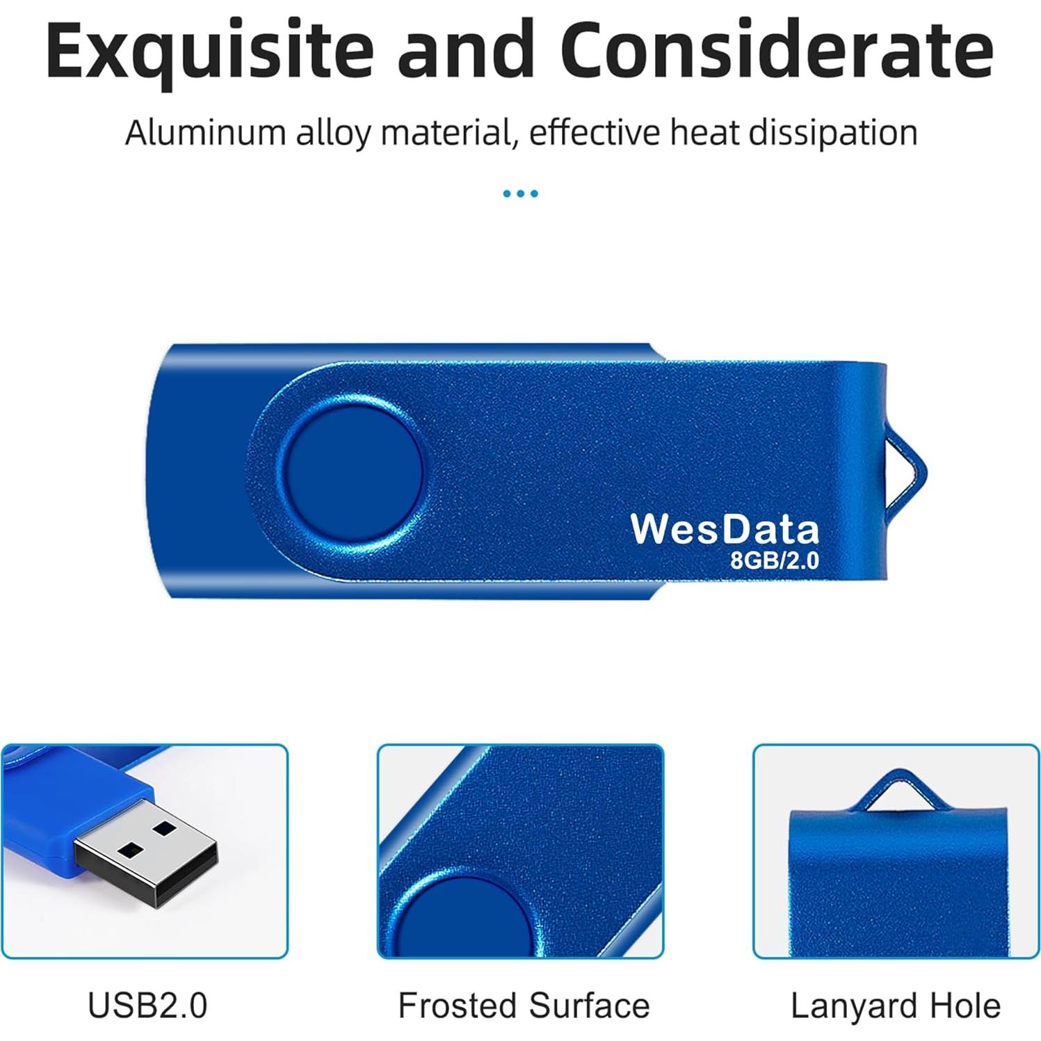Unidad Flash USB 2.0 8GB WesData con Adaptador USB C Azul