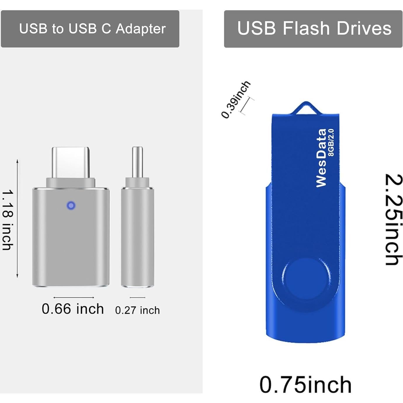 Unidad Flash USB 2.0 8GB WesData con Adaptador USB C Azul