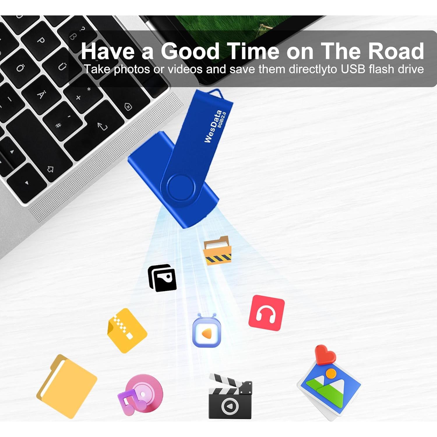 Unidad Flash USB 2.0 8GB WesData con Adaptador USB C Azul