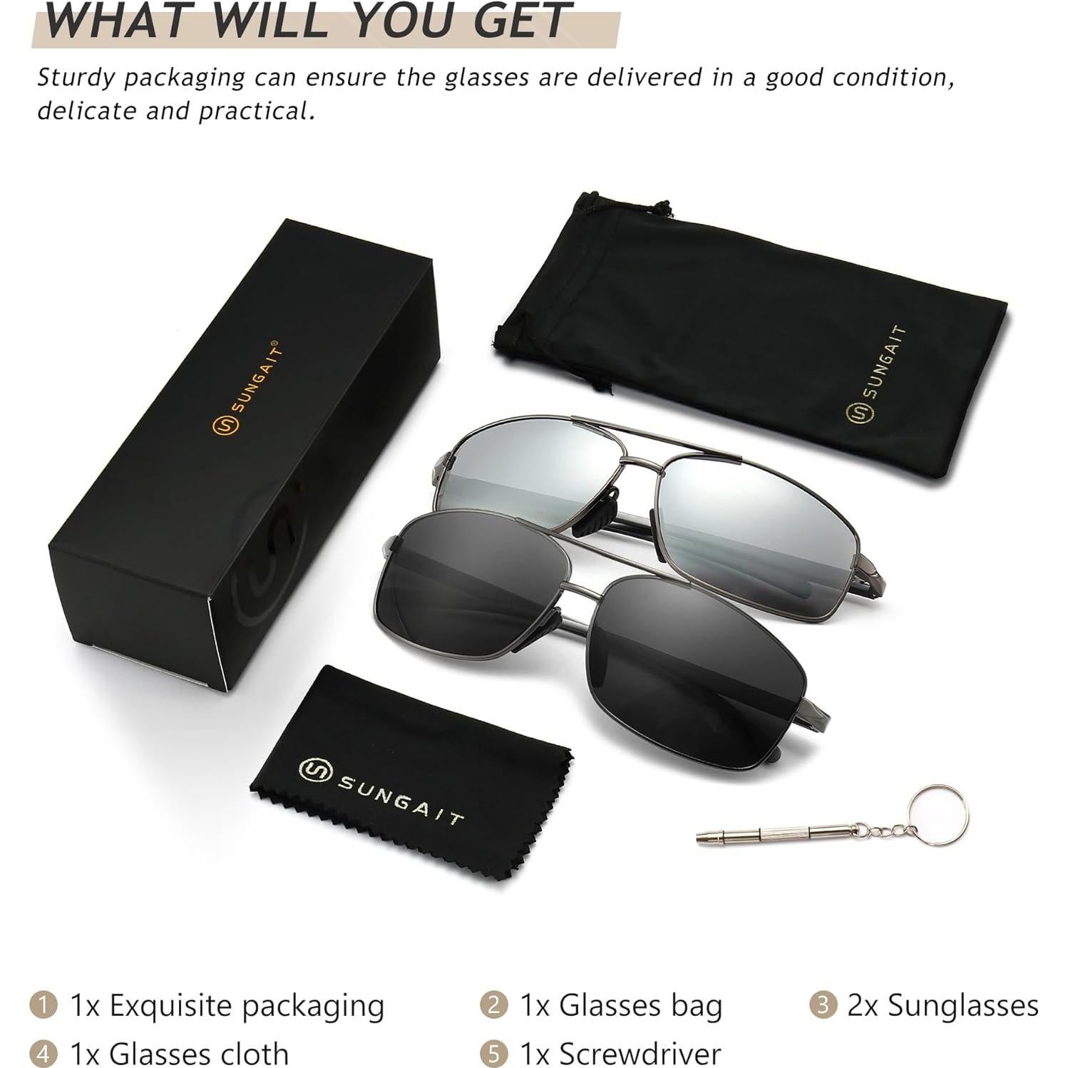 Gafas de sol polarizadas SUNGAIT paquete de 2 gris y plateado