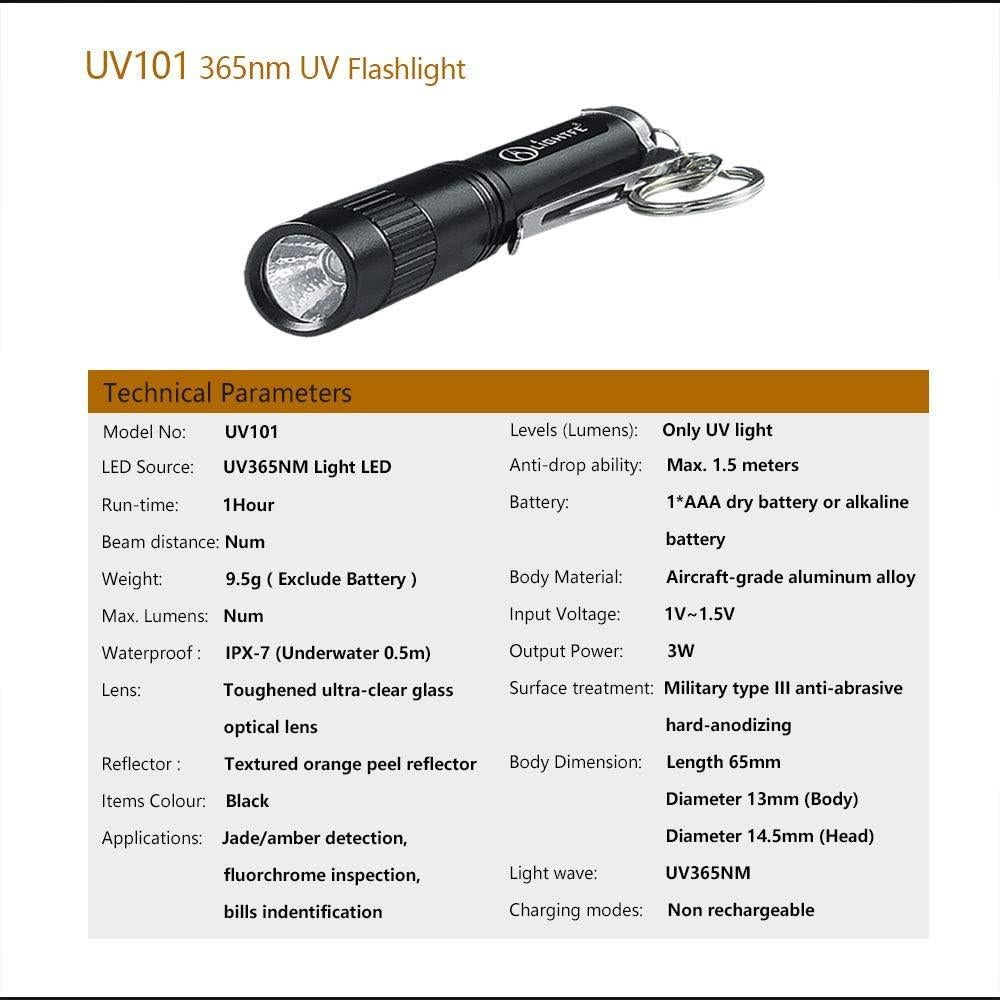 Linterna UV LED Turbo Lightfe UV101-365nm 1AAA Compacta