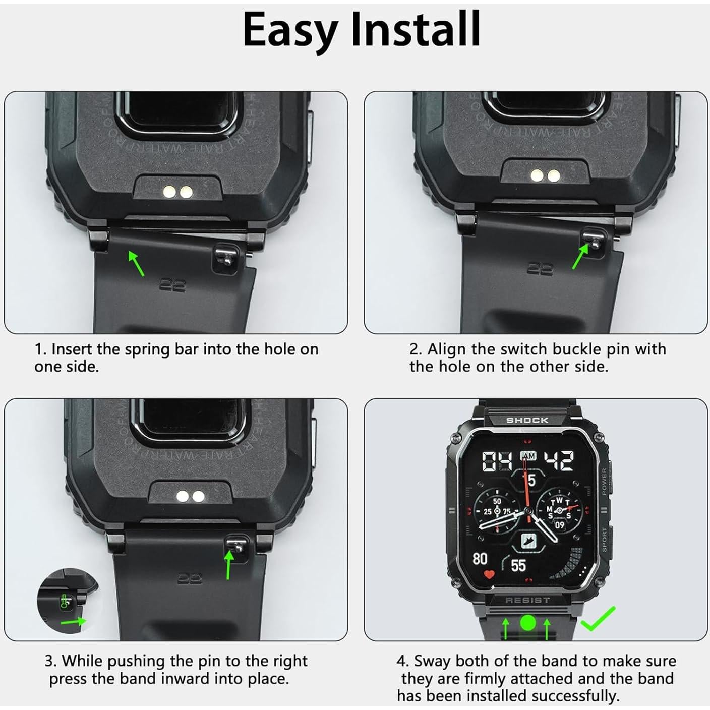 Correa de Reloj Inteligente 22mm WalkerFit - 2 Paquetes, Negra y Camuflaje