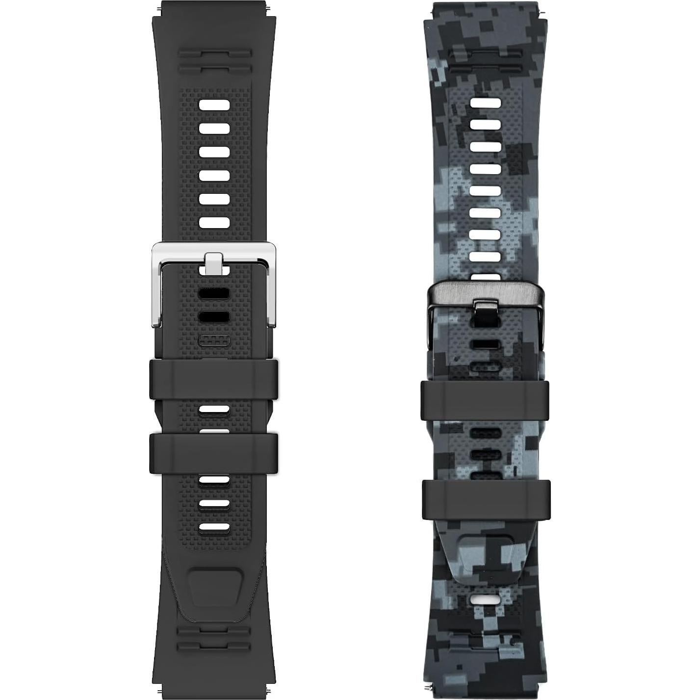 Correa de Reloj Inteligente 22mm WalkerFit - 2 Paquetes, Negra y Camuflaje