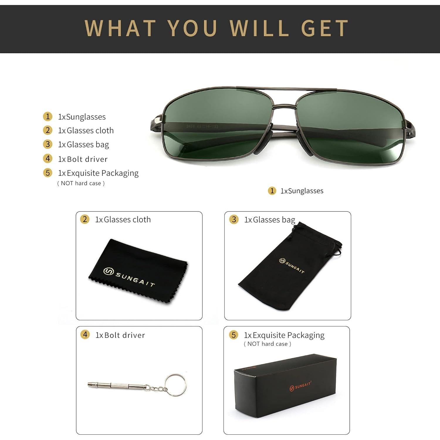 Gafas de sol polarizadas SUNGAIT marco Gunmetal lente verde