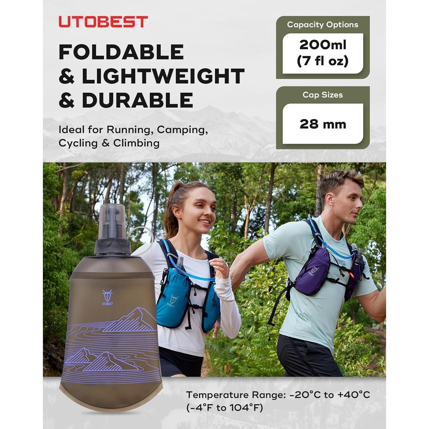 Botella de Agua Flexible 200ml UTObest - 2 Paquete Púrpura