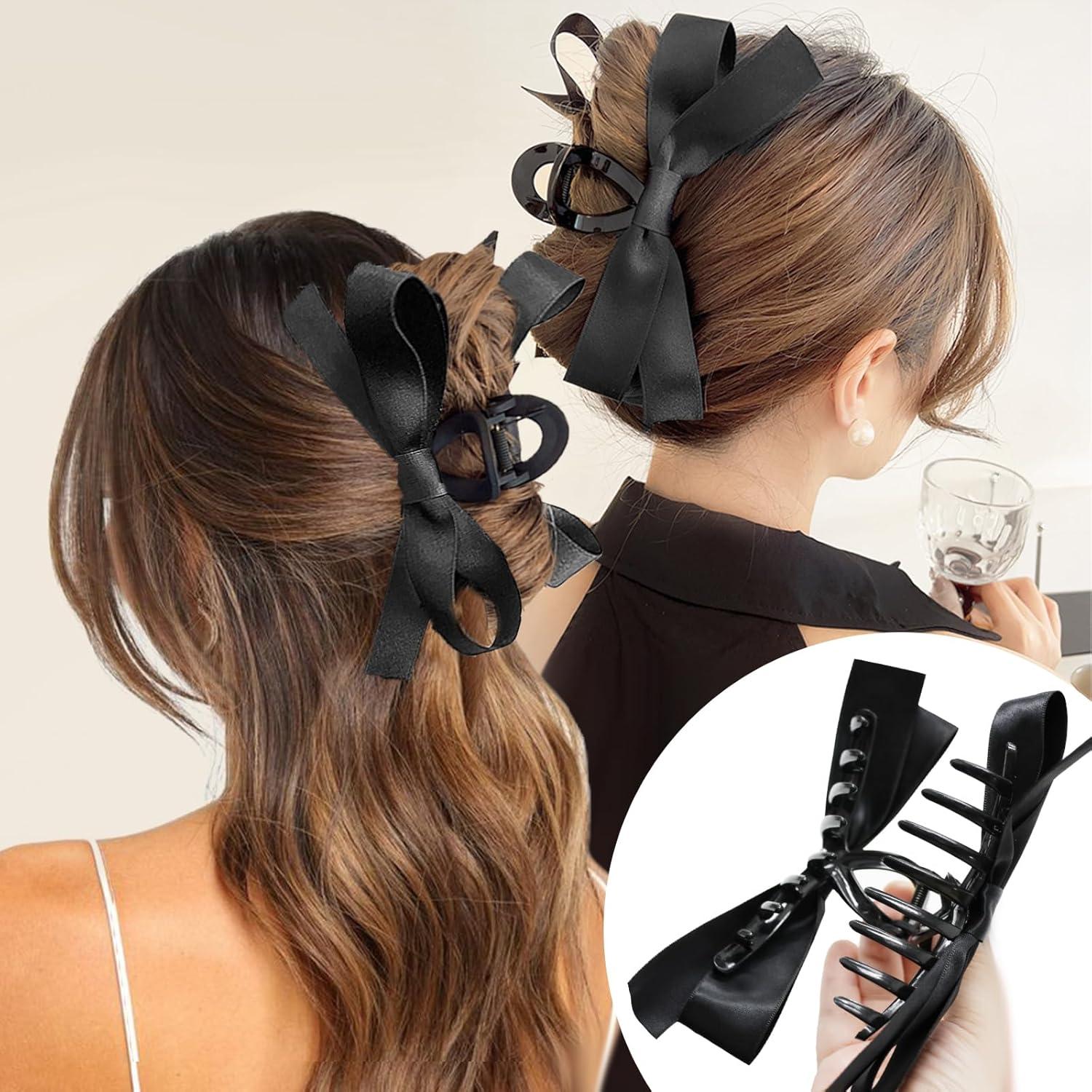 Clips de Garra para Cabello Sizobi - 2 Pcs Lazos Satinados Negros