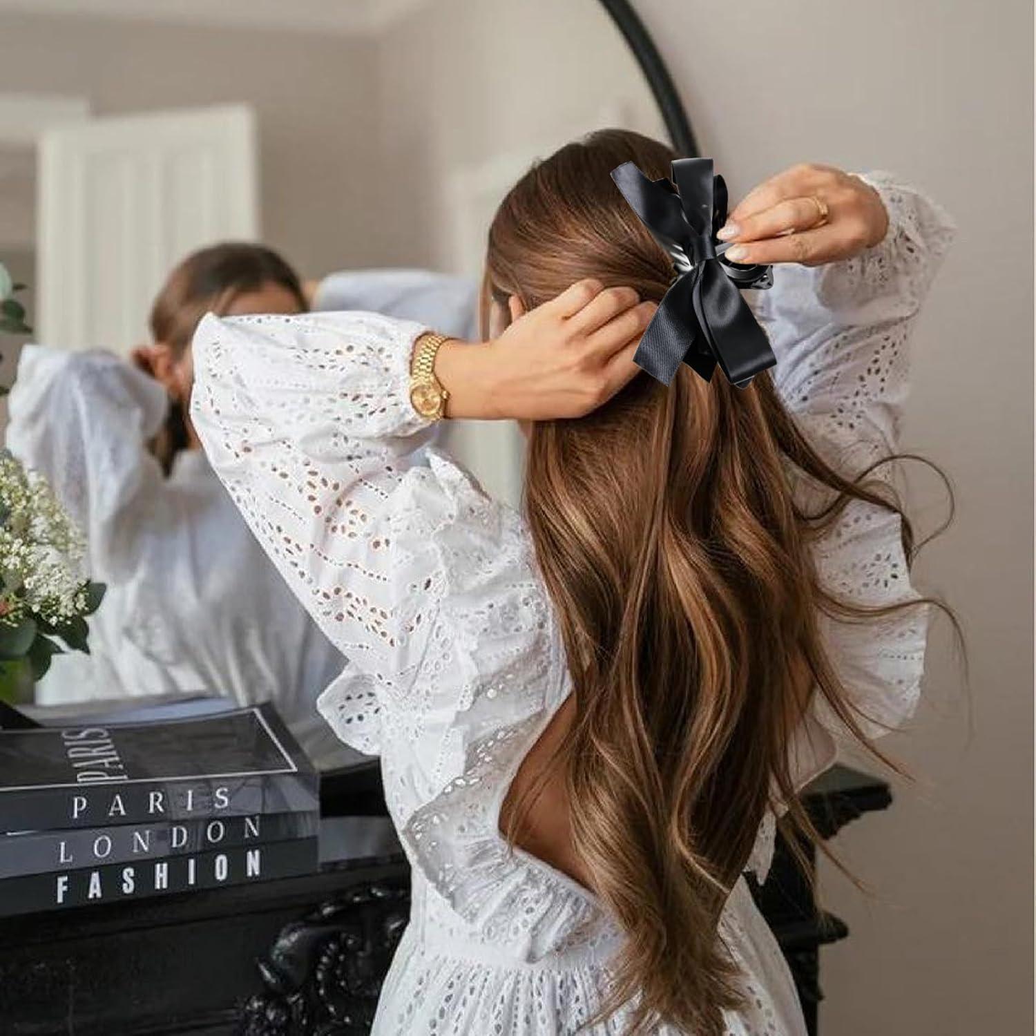 Clips de Garra para Cabello Sizobi - 2 Pcs Lazos Satinados Negros