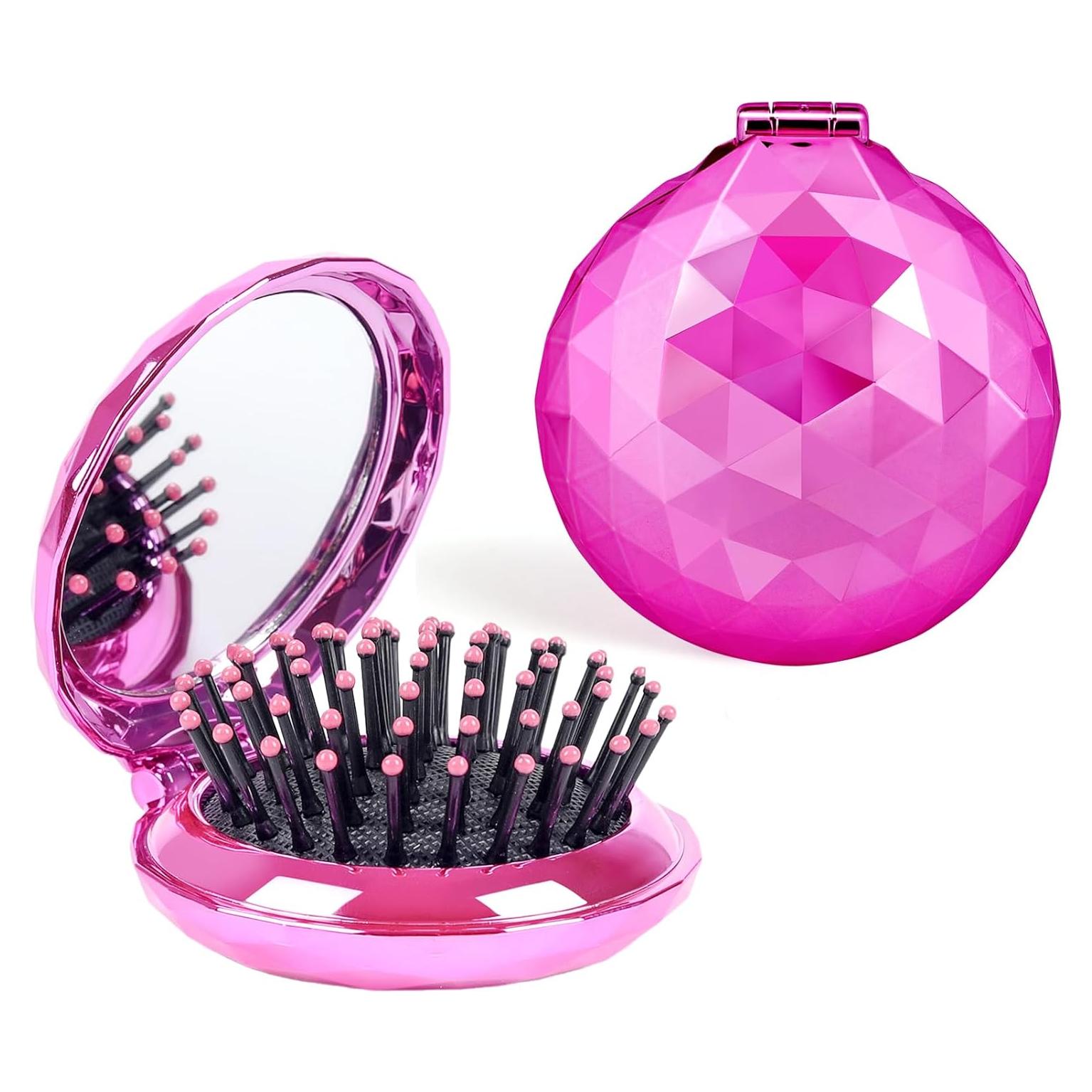 Cepillo de Pelo Plegable Daifanni con Espejo Violeta 2 en 1