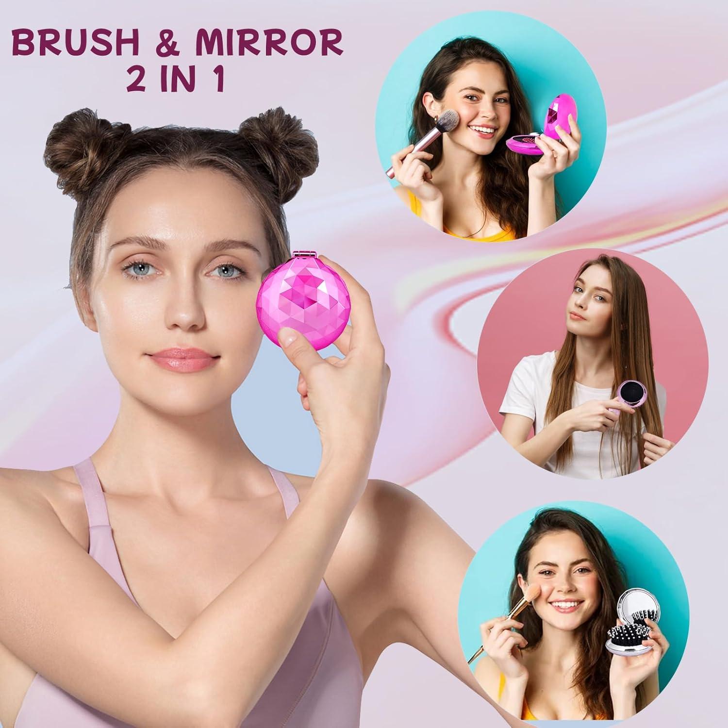 Cepillo de Pelo Plegable Daifanni con Espejo Violeta 2 en 1