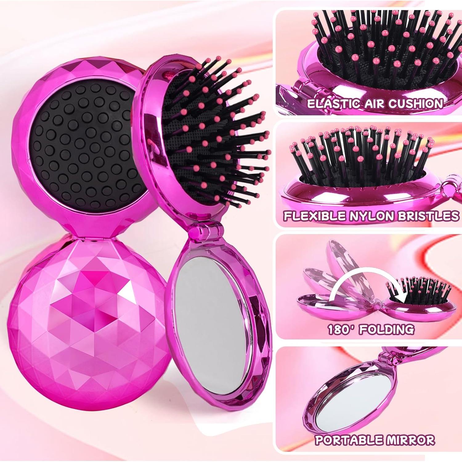 Cepillo de Pelo Plegable Daifanni con Espejo Violeta 2 en 1