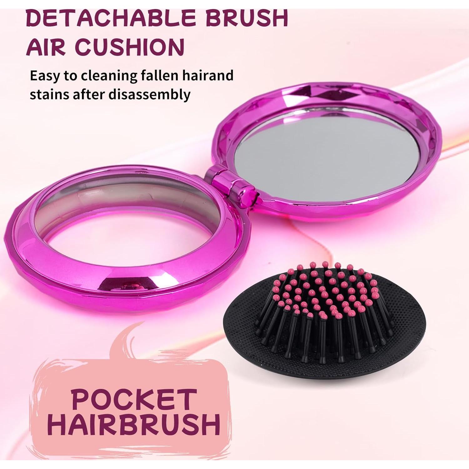 Cepillo de Pelo Plegable Daifanni con Espejo Violeta 2 en 1