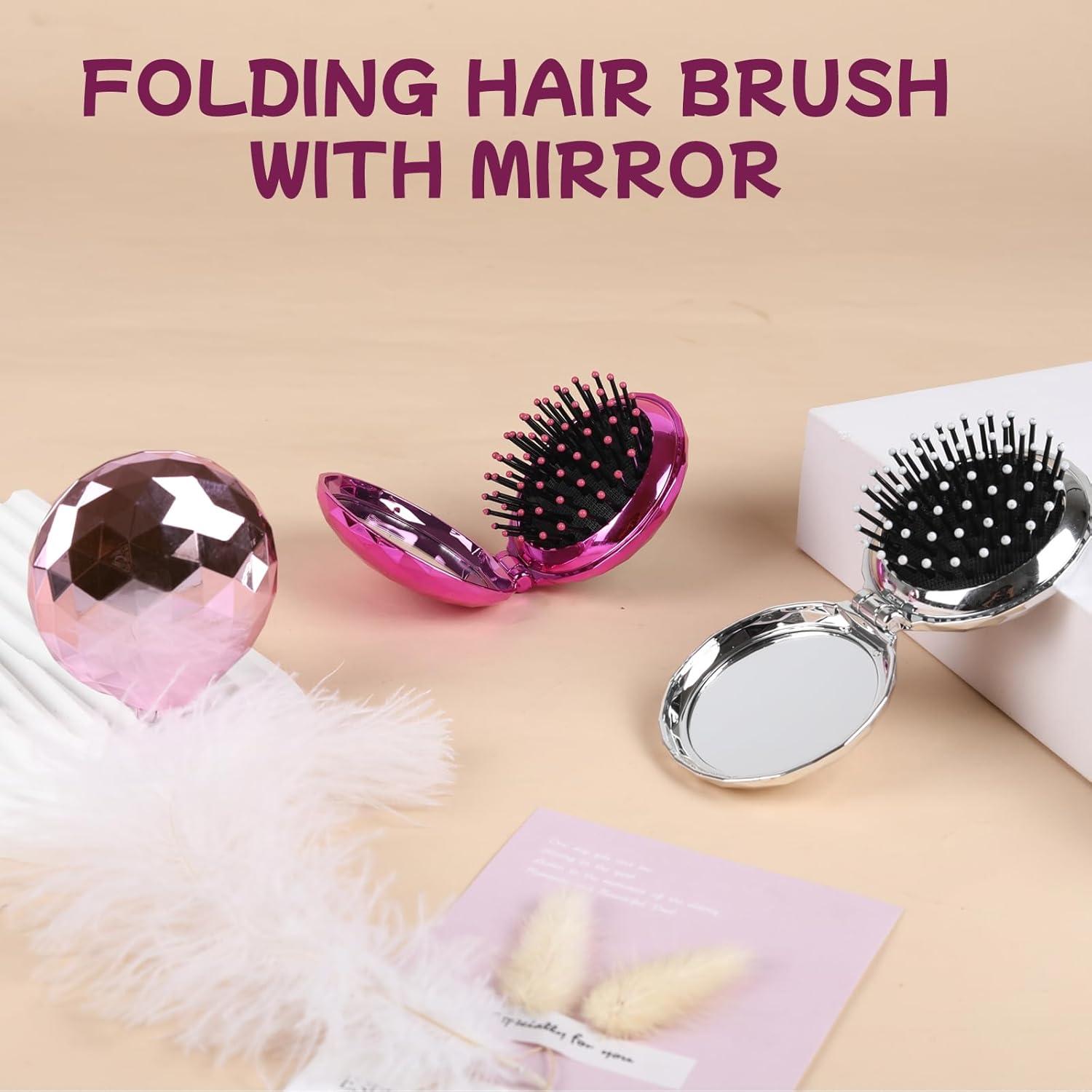 Cepillo de Pelo Plegable Daifanni con Espejo Violeta 2 en 1