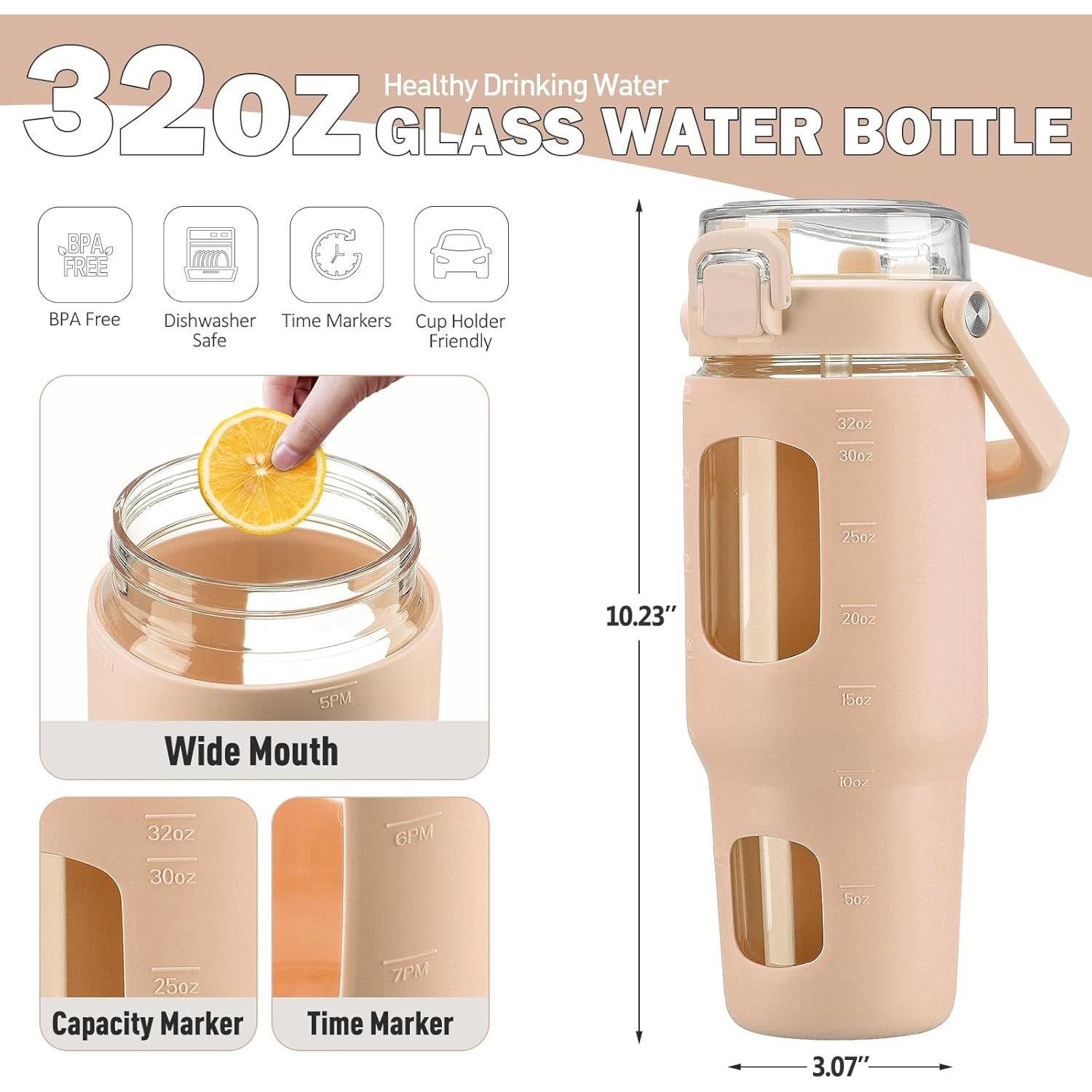 Botella de Agua de Vidrio Bluego 0.95L con Asa y Popote