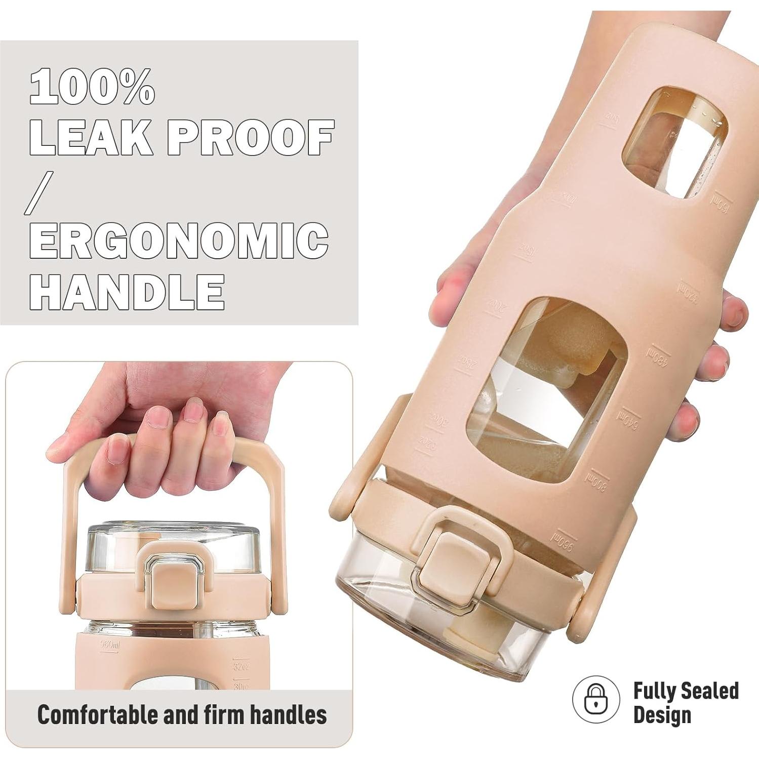 Botella de Agua de Vidrio Bluego 0.95L con Asa y Popote