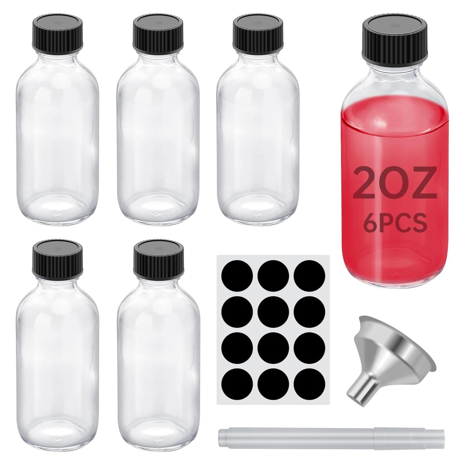 6 Botellas de Vidrio 60ml REUJIHXY con Tapas y Embudos