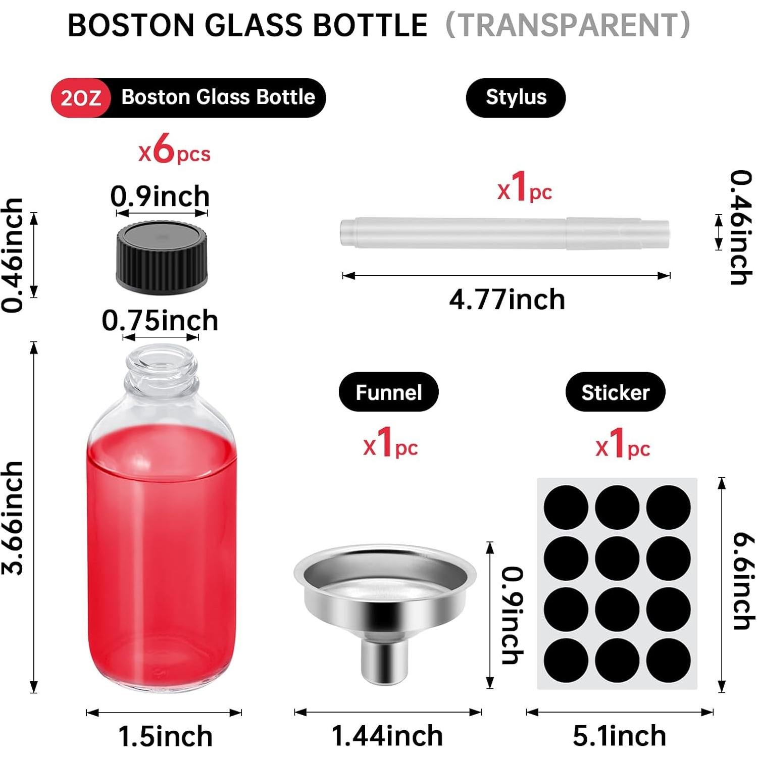 6 Botellas de Vidrio 60ml REUJIHXY con Tapas y Embudos