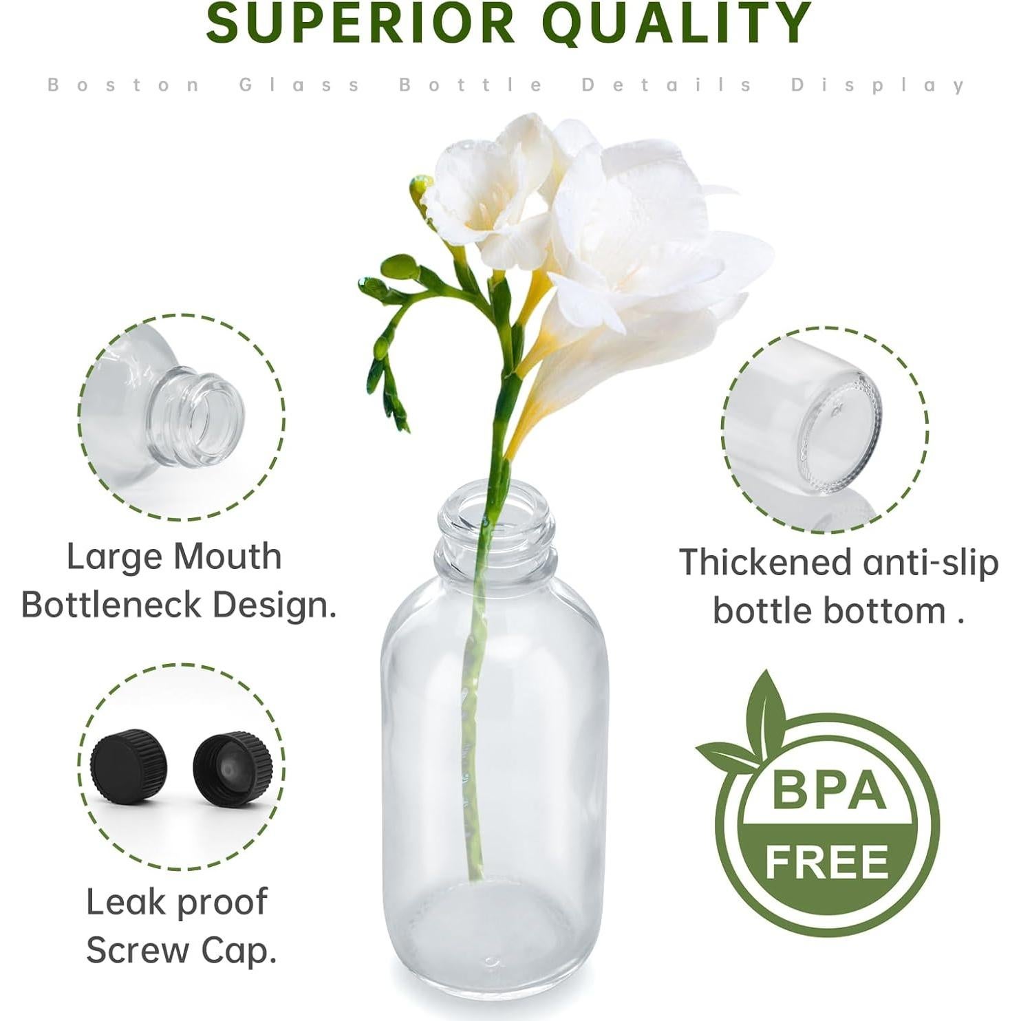 6 Botellas de Vidrio 60ml REUJIHXY con Tapas y Embudos