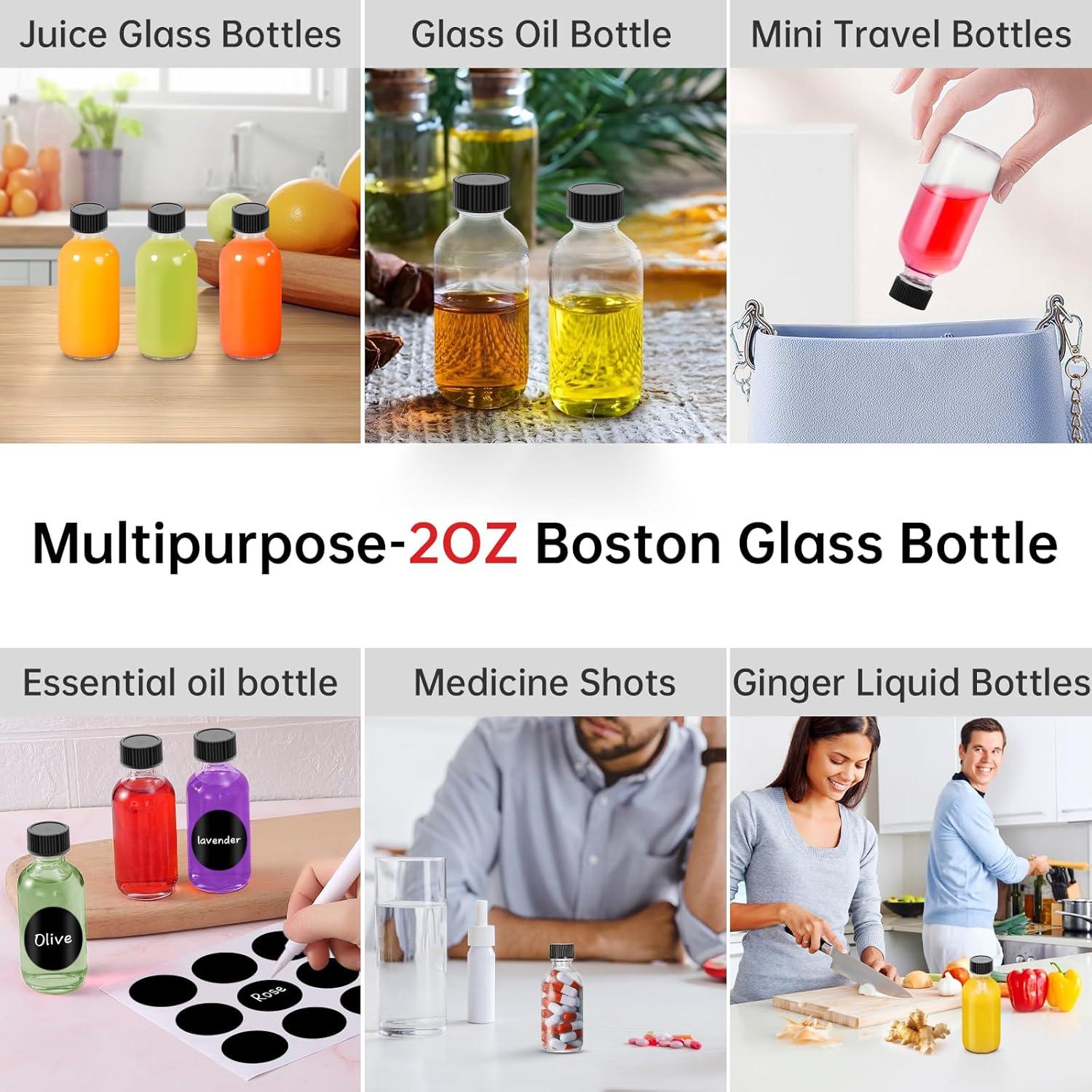 6 Botellas de Vidrio 60ml REUJIHXY con Tapas y Embudos