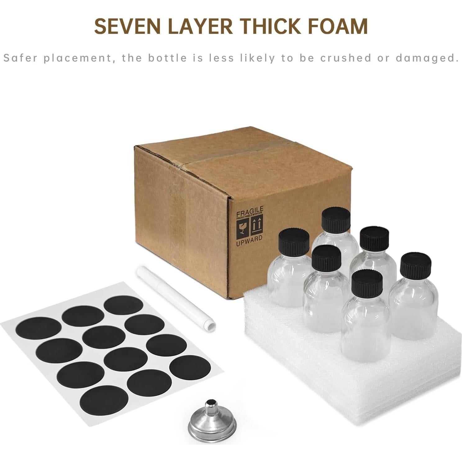 6 Botellas de Vidrio 60ml REUJIHXY con Tapas y Embudos