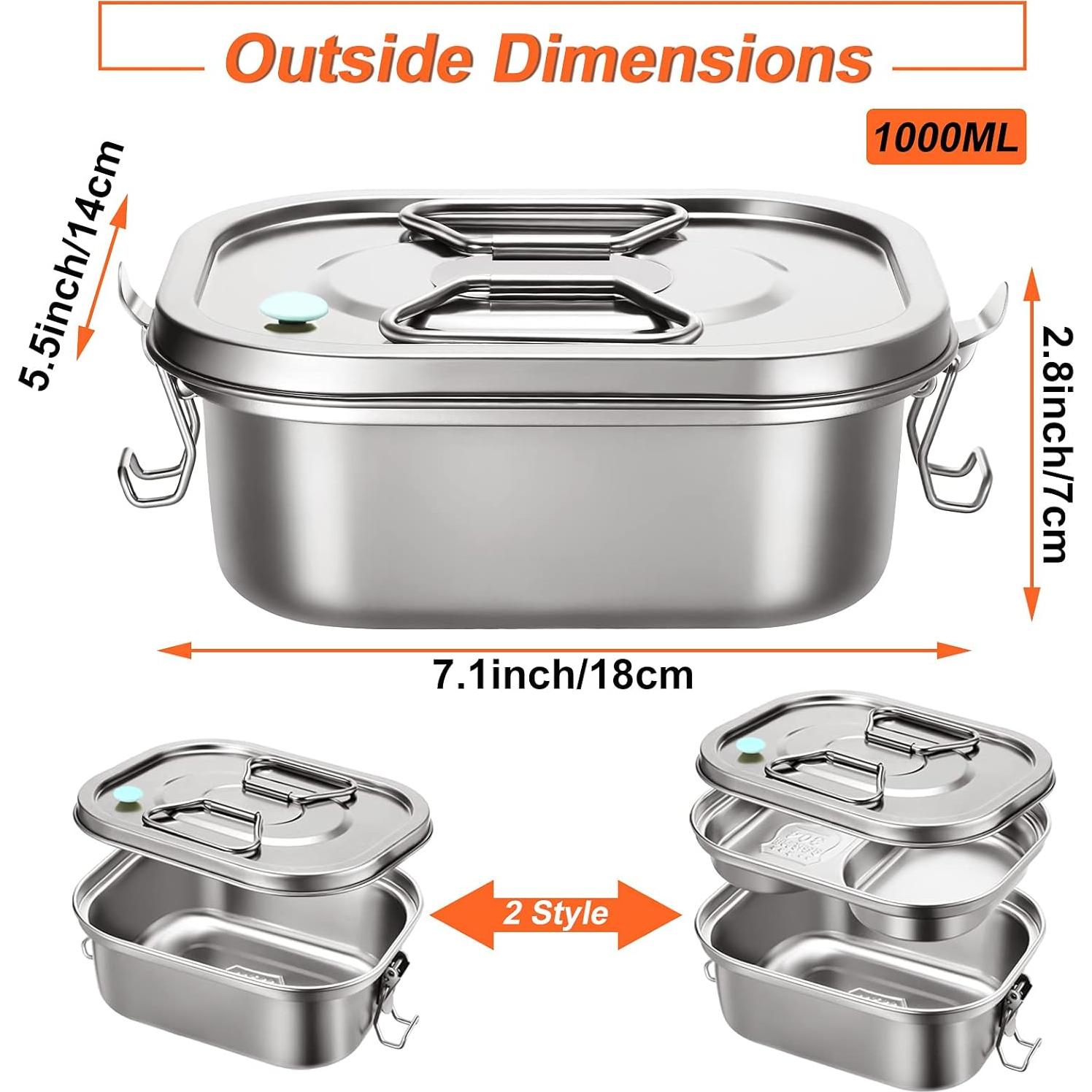 Caja Bento de Metal Romooa 2 Piezas Acero Inoxidable Hermética