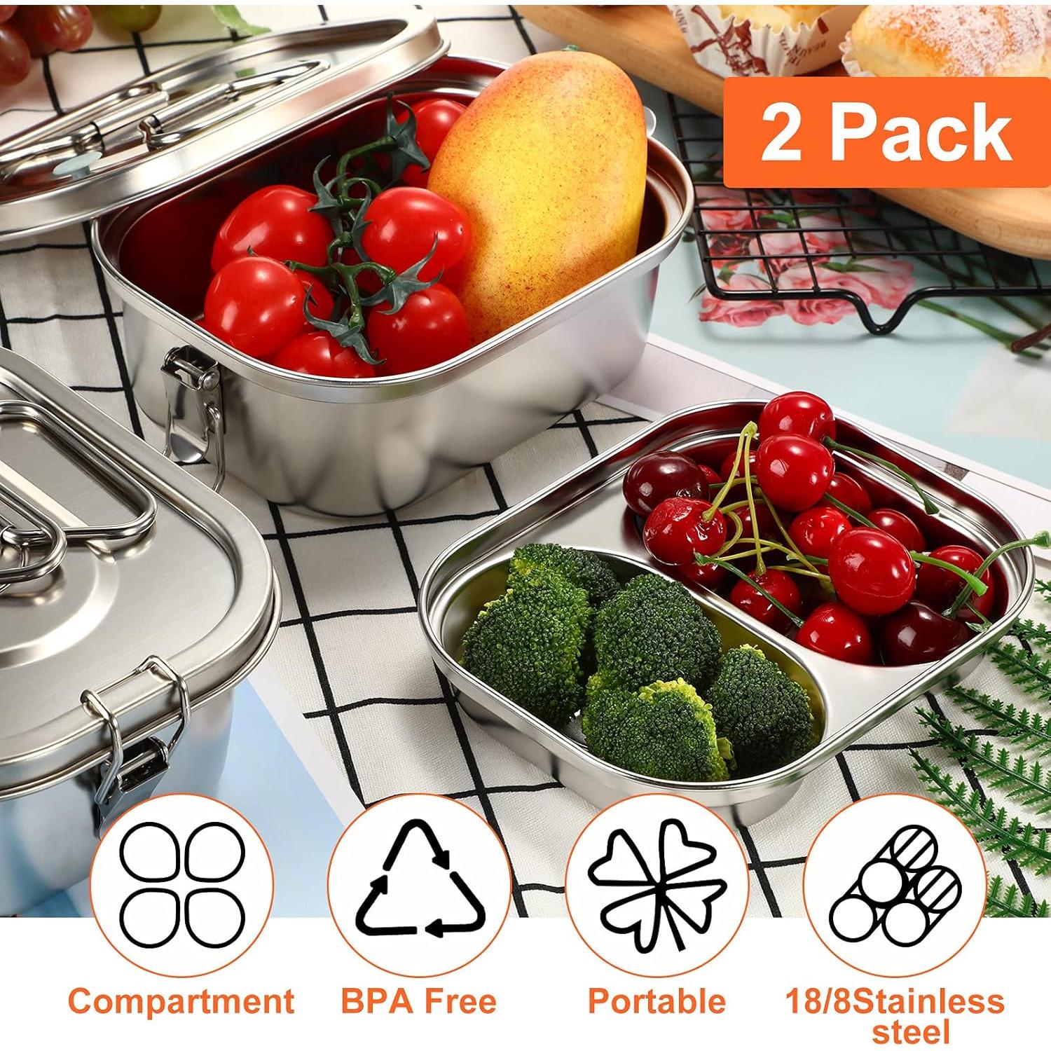 Caja Bento de Metal Romooa 2 Piezas Acero Inoxidable Hermética