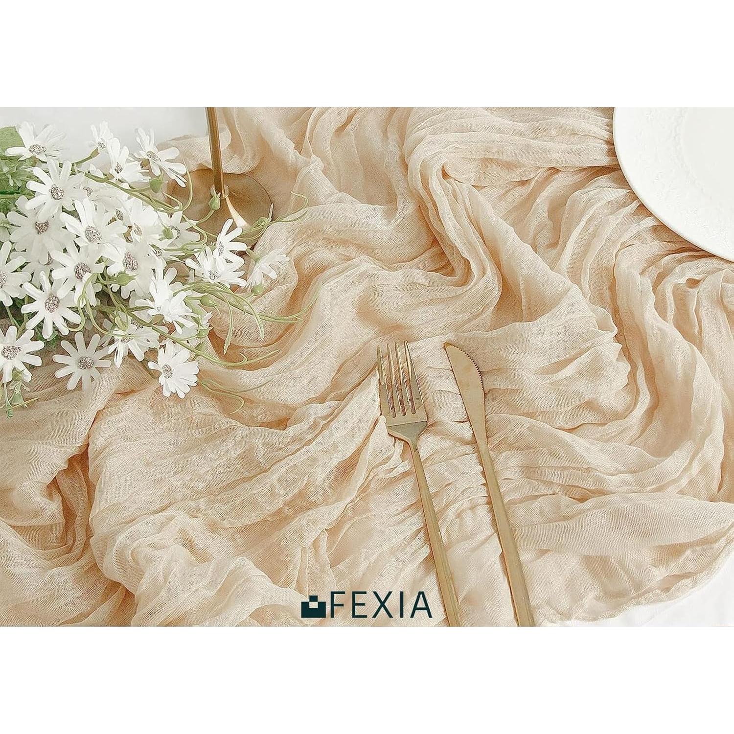 Corredor de Mesa de Gasa Beige FEXIA 89x305 cm Boho Rústico