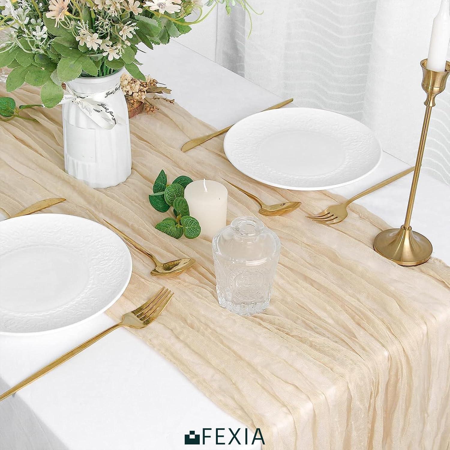 Corredor de Mesa de Gasa Beige FEXIA 89x305 cm Boho Rústico