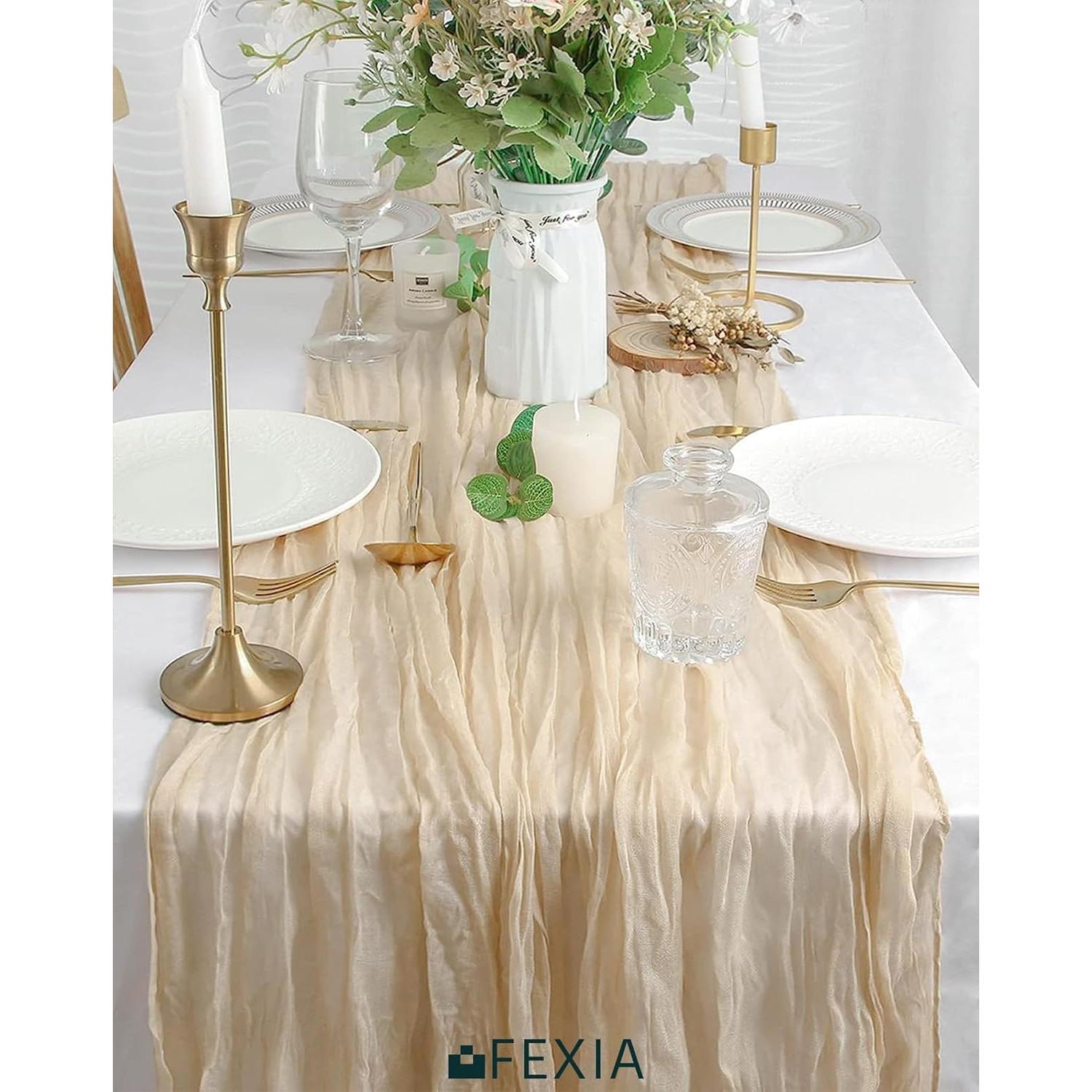 Corredor de Mesa de Gasa Beige FEXIA 89x305 cm Boho Rústico