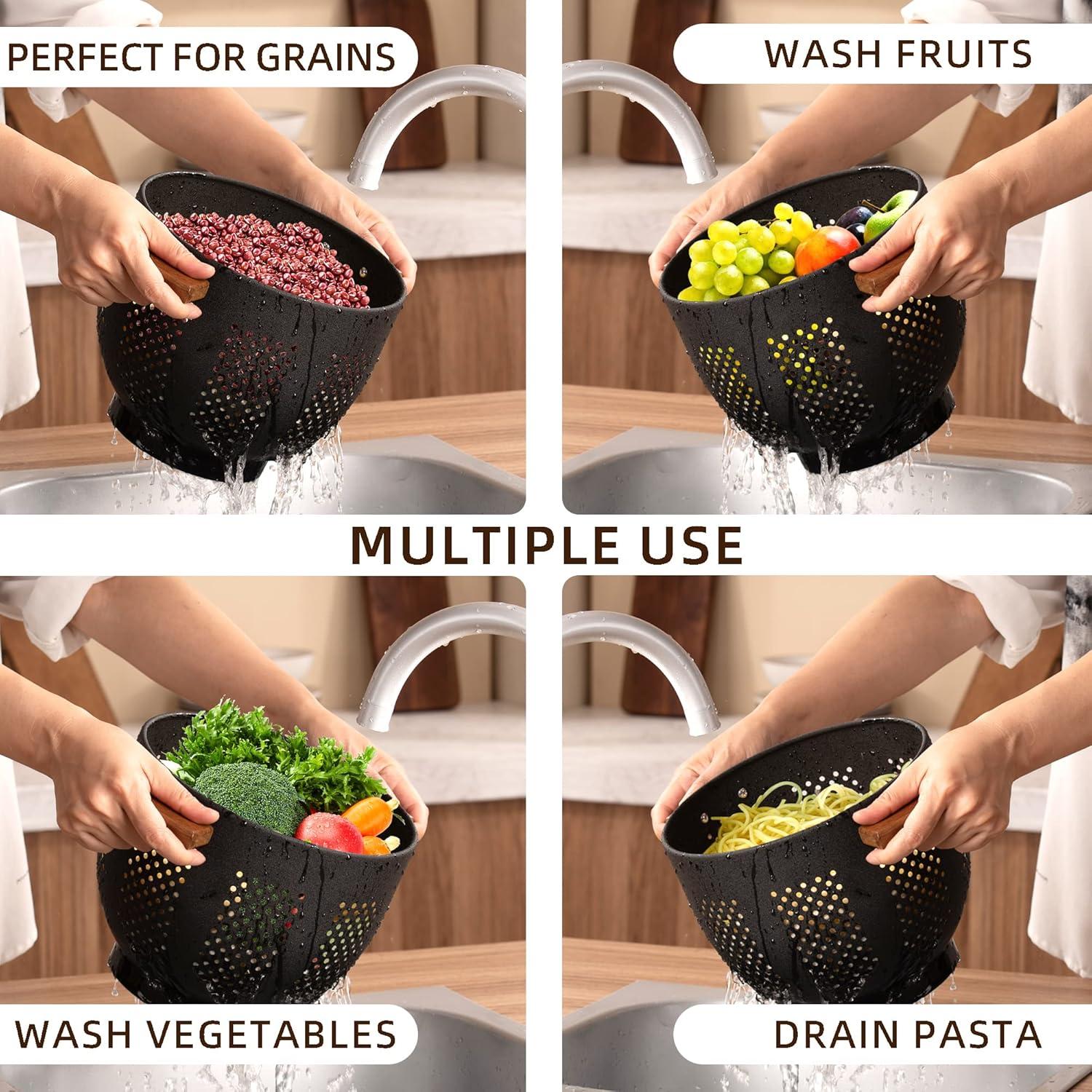 Colador de Metal BeFare 3 Cuartos con Mango de Madera Negro Mate