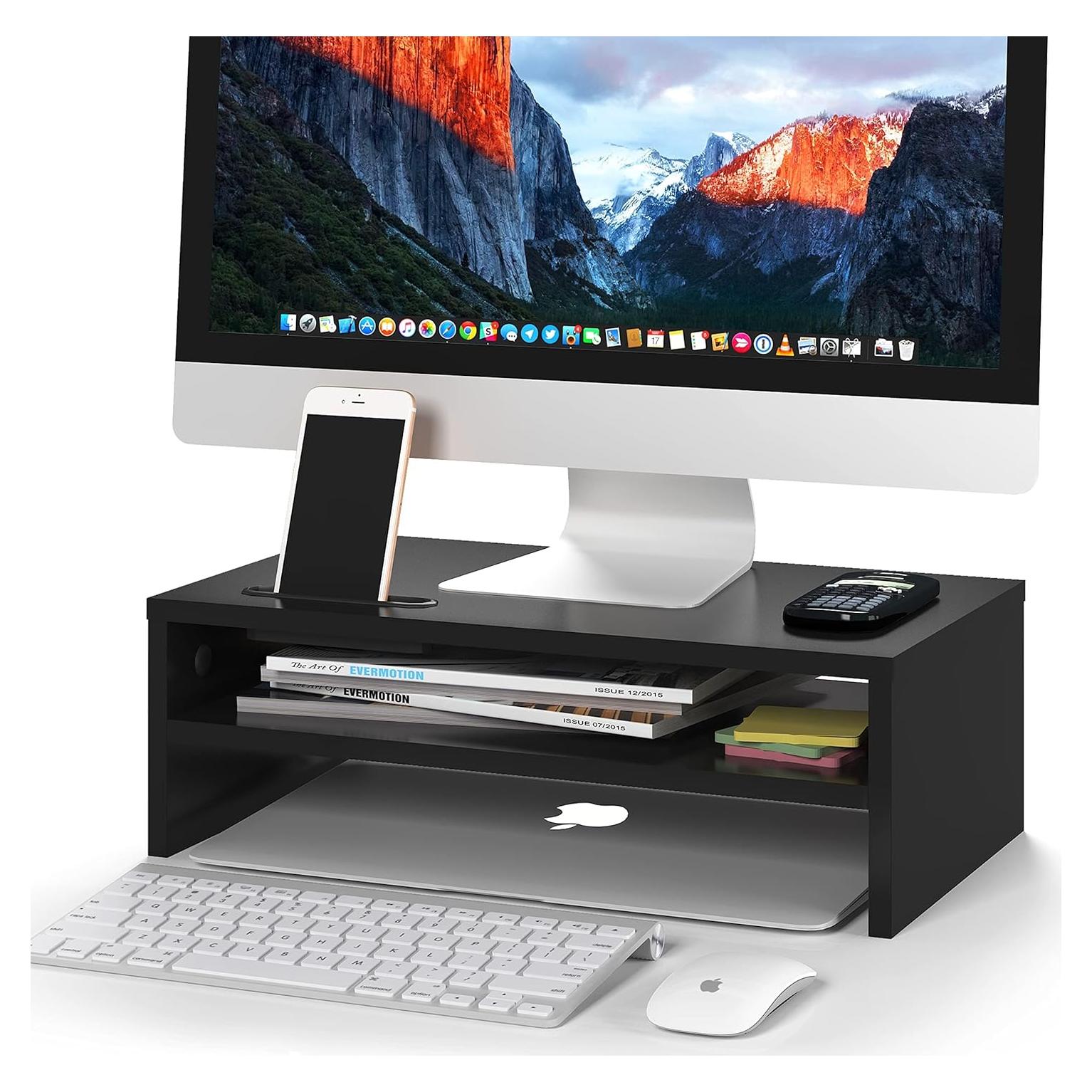 Soporte de Monitor Ergonómico BONTEC 16.5" Negro con Almacenamiento