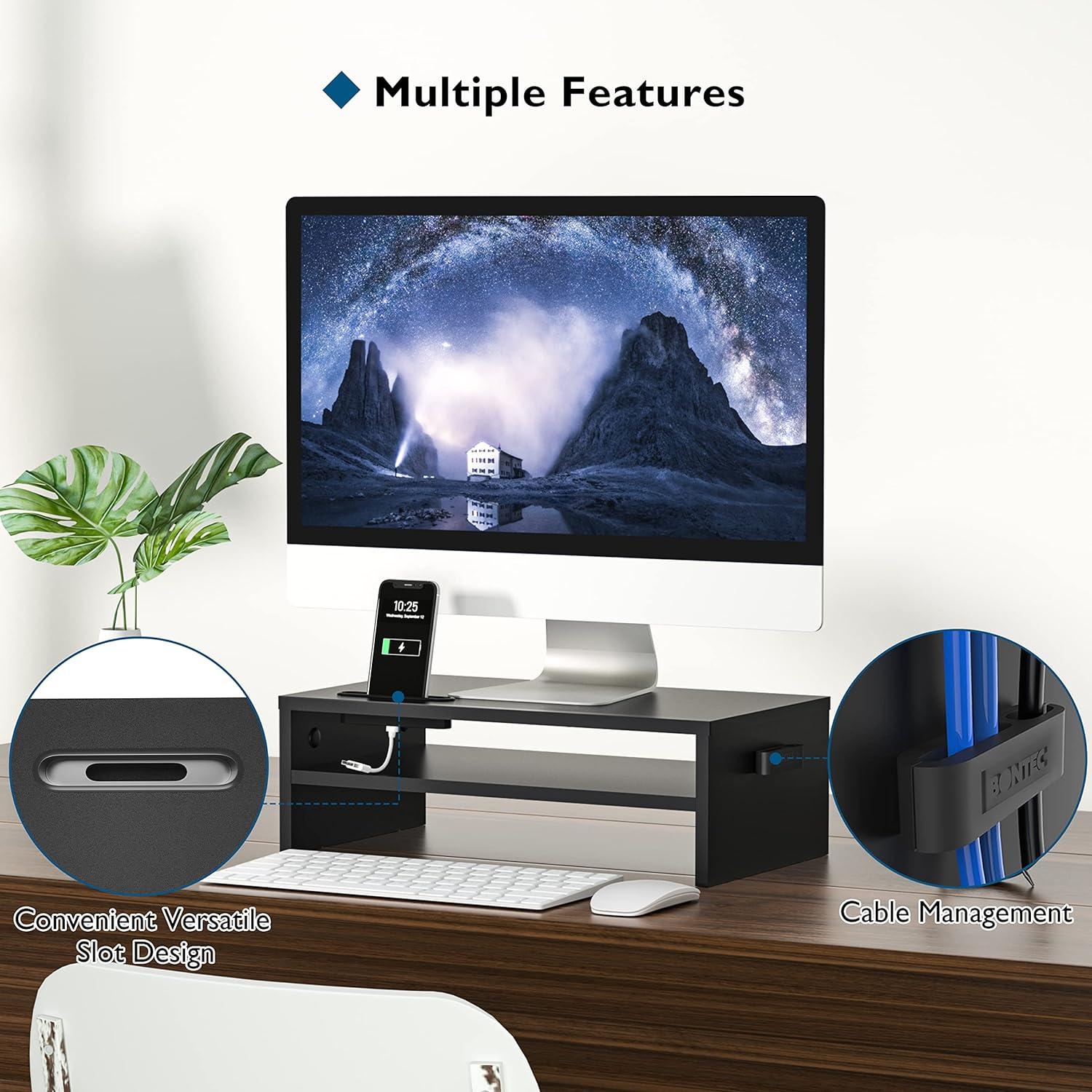 Soporte de Monitor Ergonómico BONTEC 16.5" Negro con Almacenamiento