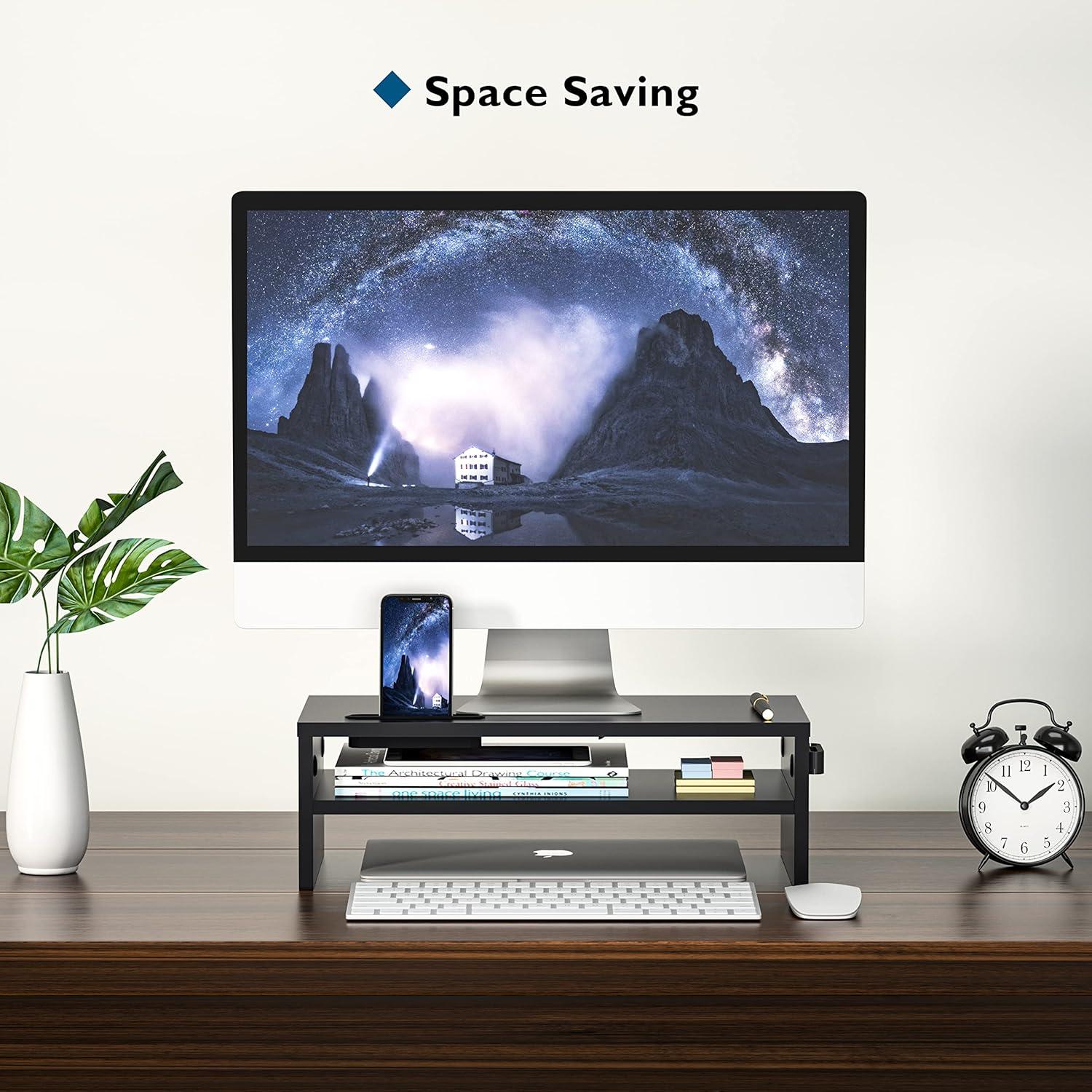 Soporte de Monitor Ergonómico BONTEC 16.5" Negro con Almacenamiento