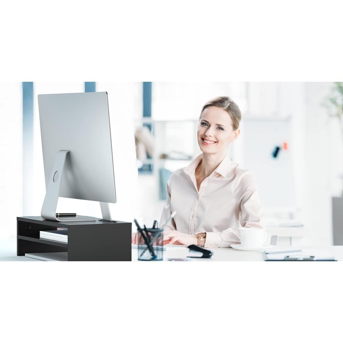 Soporte de Monitor Ergonómico BONTEC 16.5" Negro con Almacenamiento