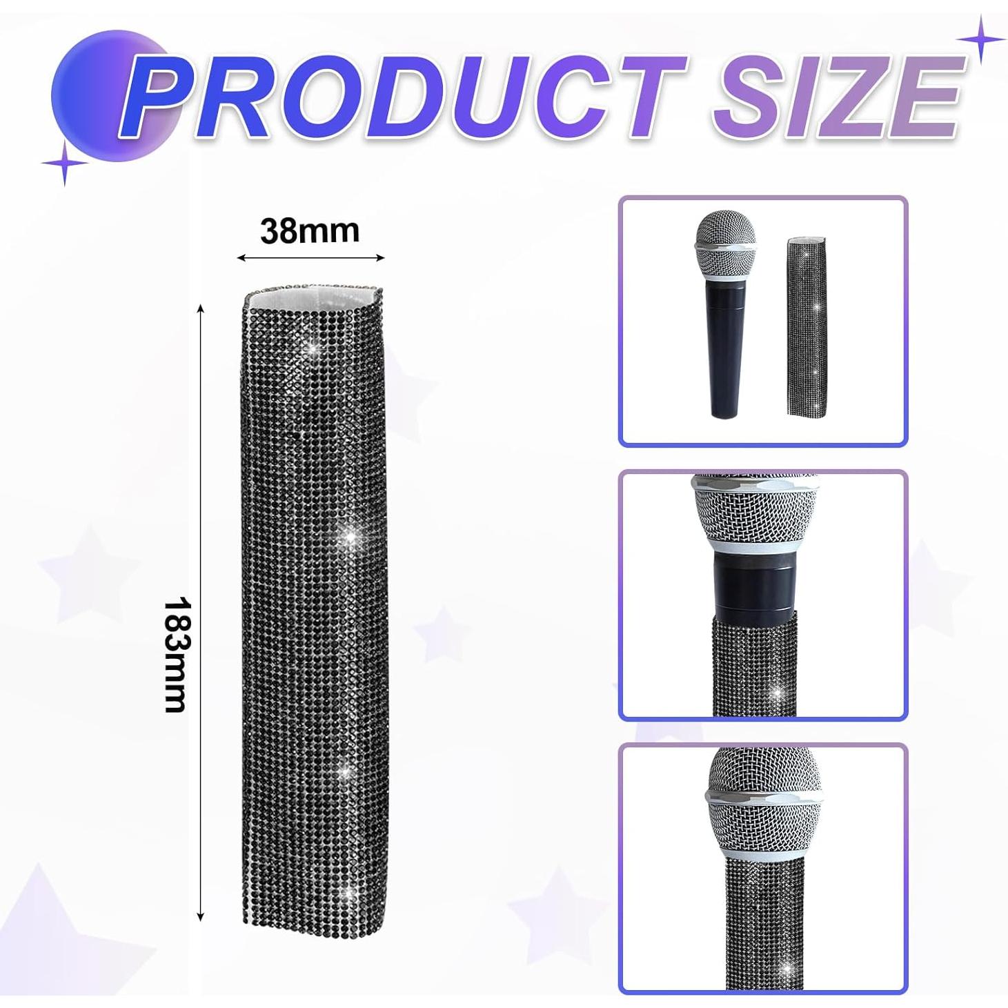 Cubierta de Mango de Micrófono MECCANIXITY Negra con Rhinestones