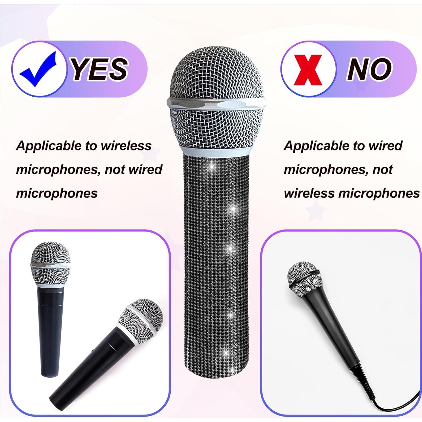 Cubierta de Mango de Micrófono MECCANIXITY Negra con Rhinestones