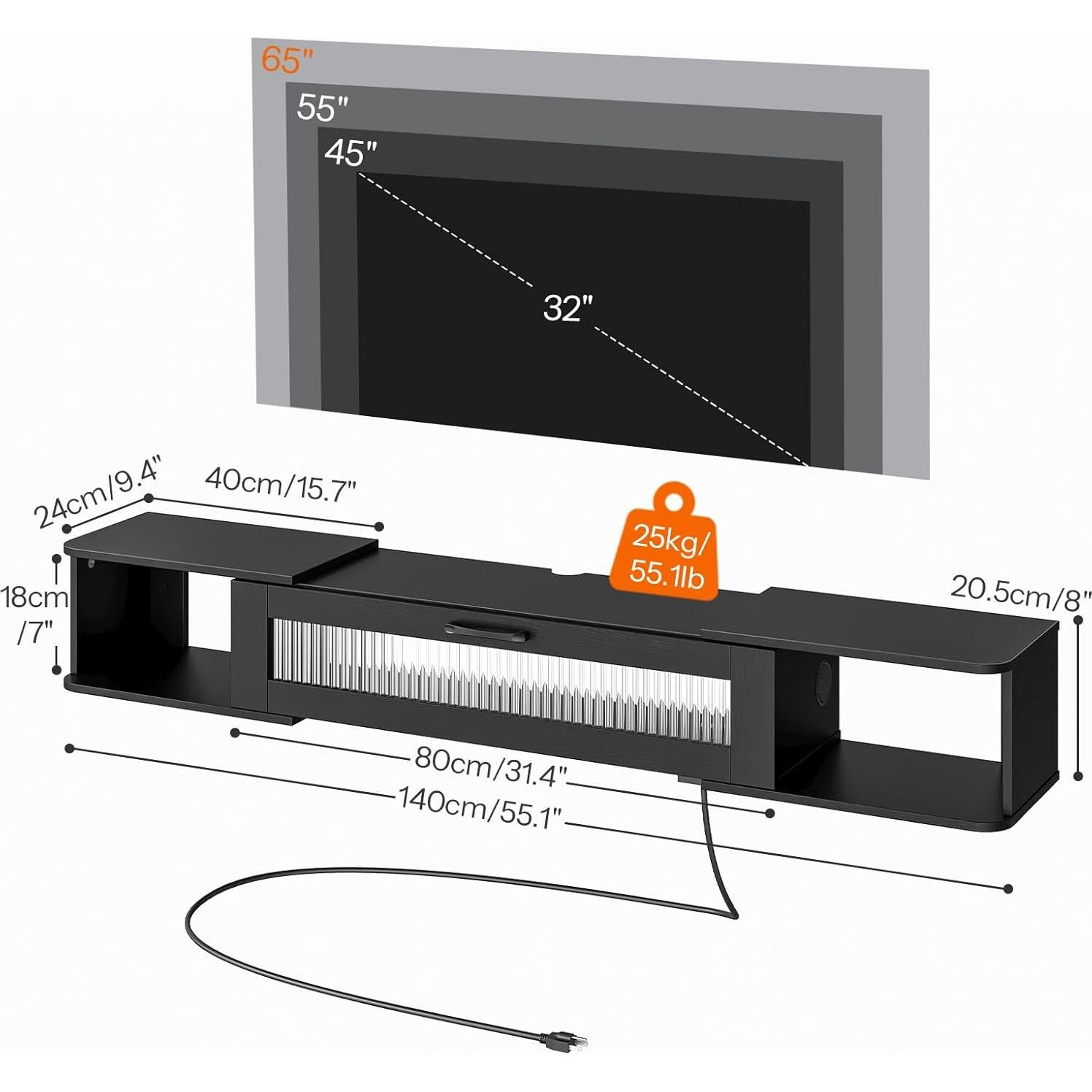 Soporte de TV Flotante HOOBRO 139 cm con Luz LED y Tomas