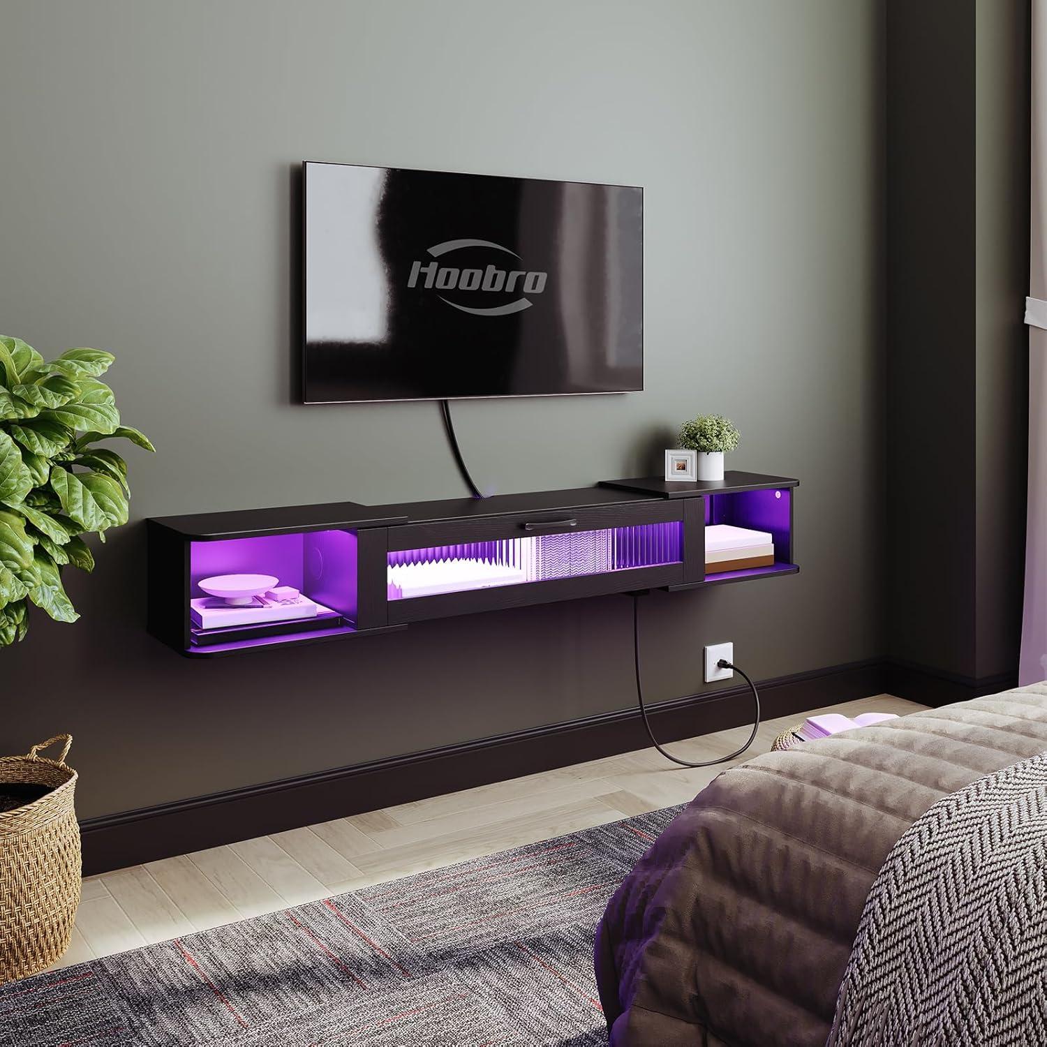 Soporte de TV Flotante HOOBRO 139 cm con Luz LED y Tomas