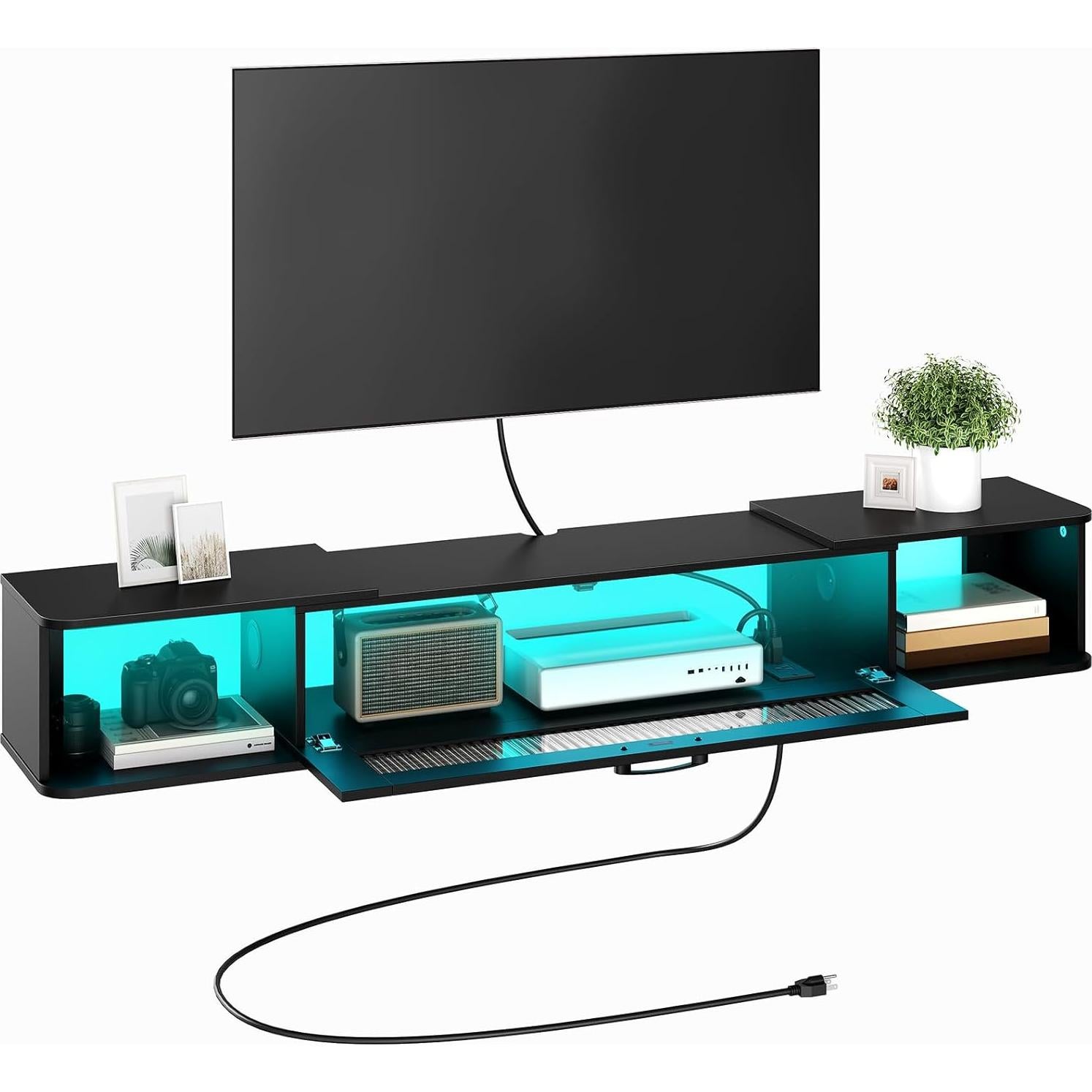 Soporte de TV Flotante HOOBRO 139 cm con Luz LED y Tomas