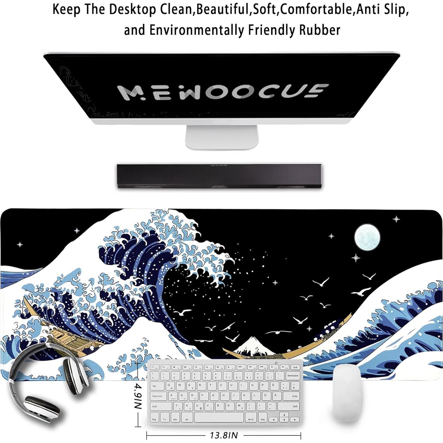 Alfombrilla de Ratón Grande MEWOOCUE 80x30 cm Surf Kanagawa