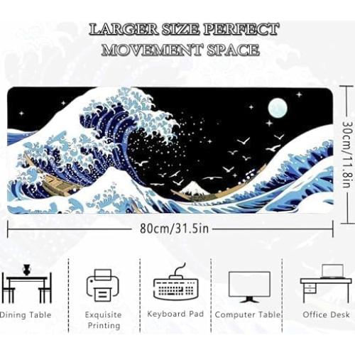 Alfombrilla de Ratón Grande MEWOOCUE 80x30 cm Surf Kanagawa