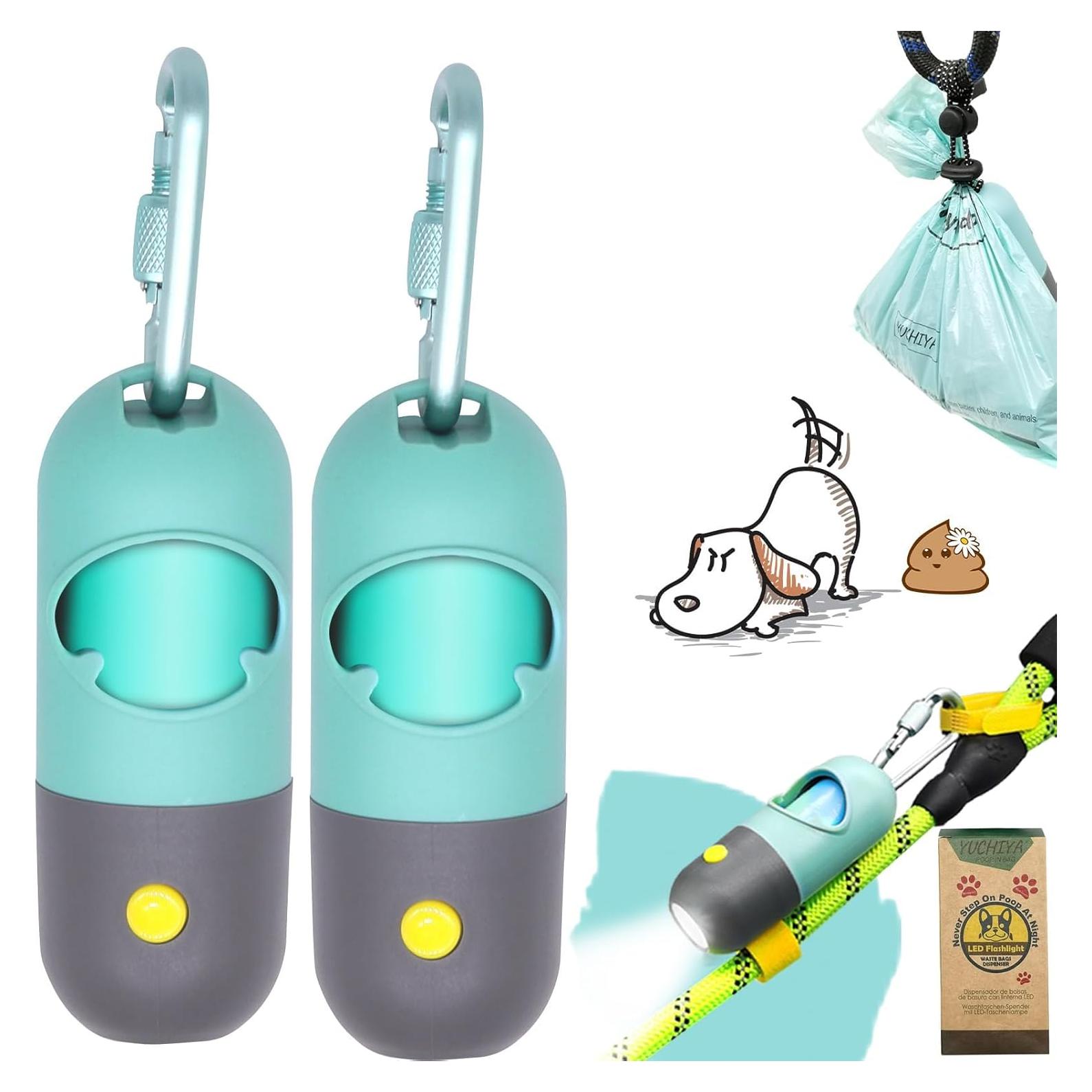 Dispensador de bolsas de caca de perro YUCHIYA con linterna LED